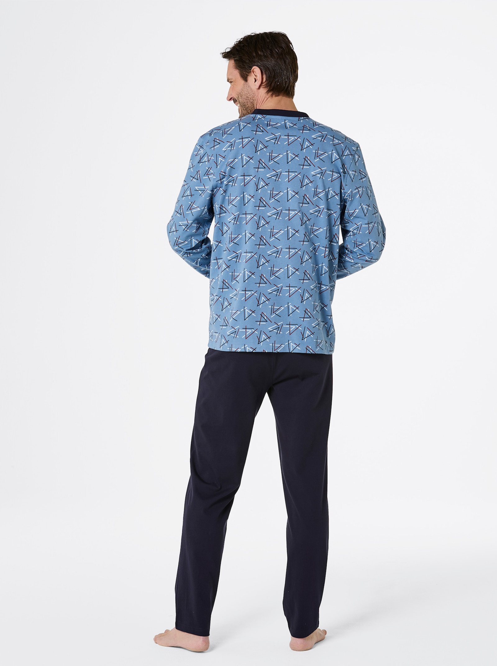 wäschepur men Schlafanzug - mittelblau-marine-bedruckt