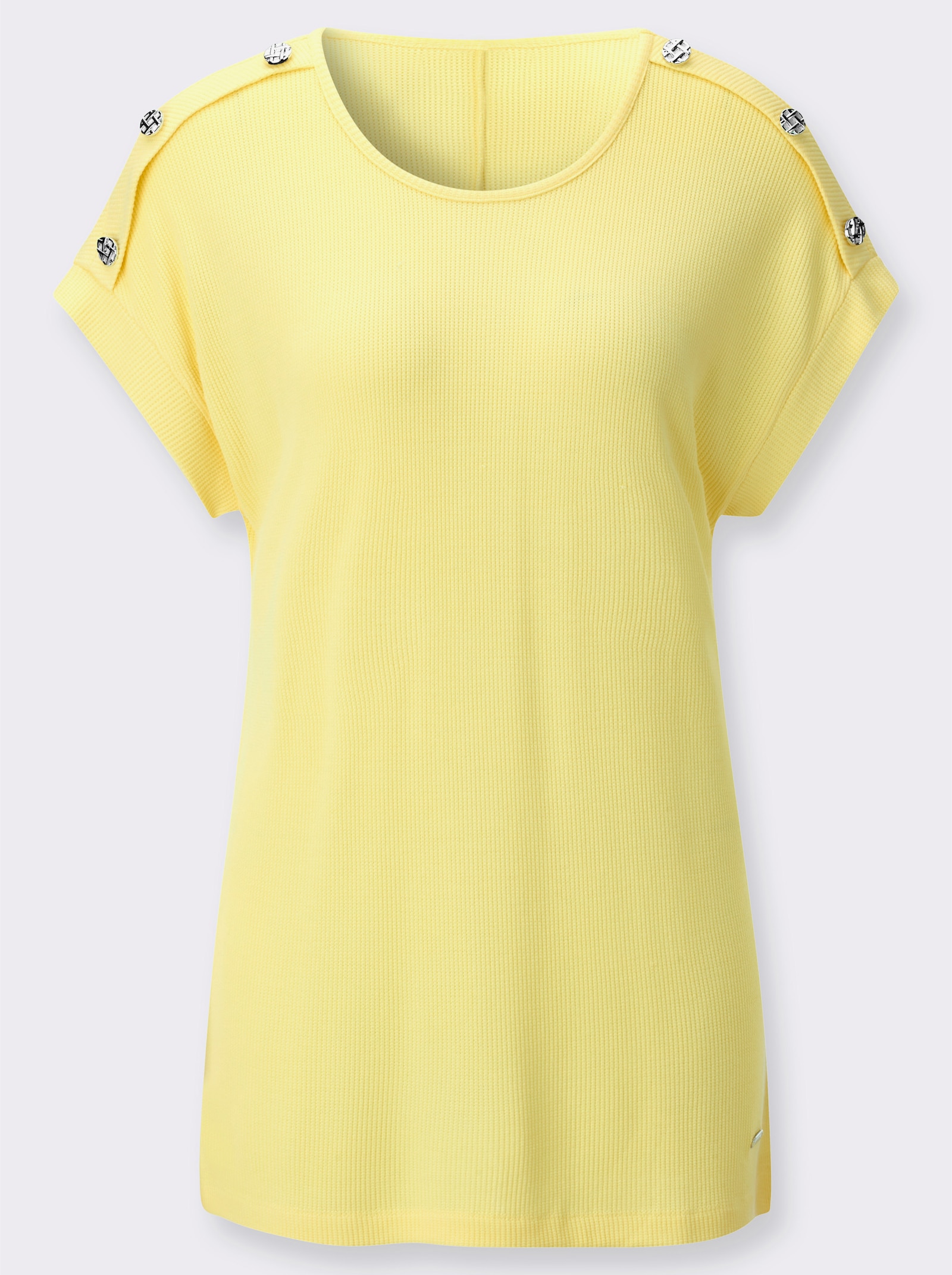 Kurzarmshirt mit Schmuckknöfen an der Schulter - zitrone