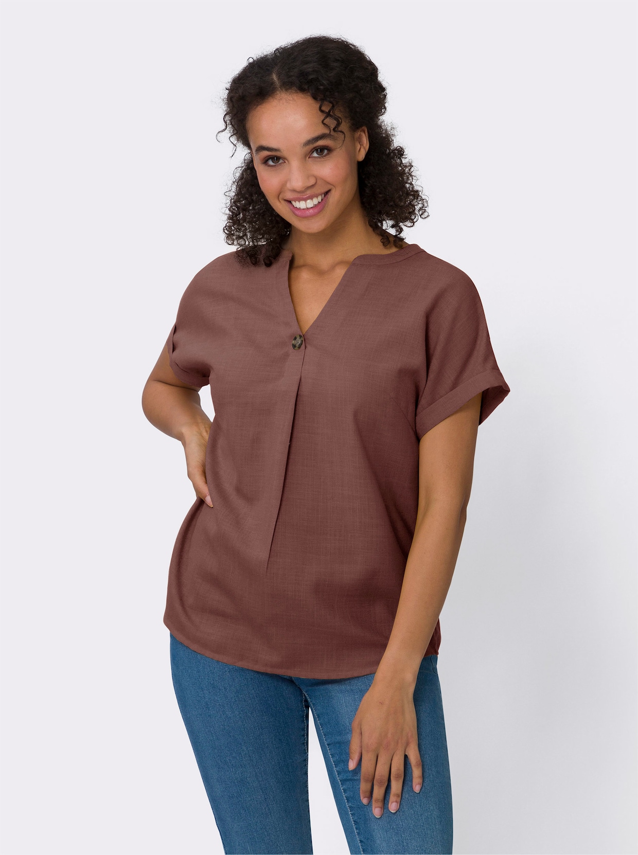 Comfortabele blouse - roodbruin