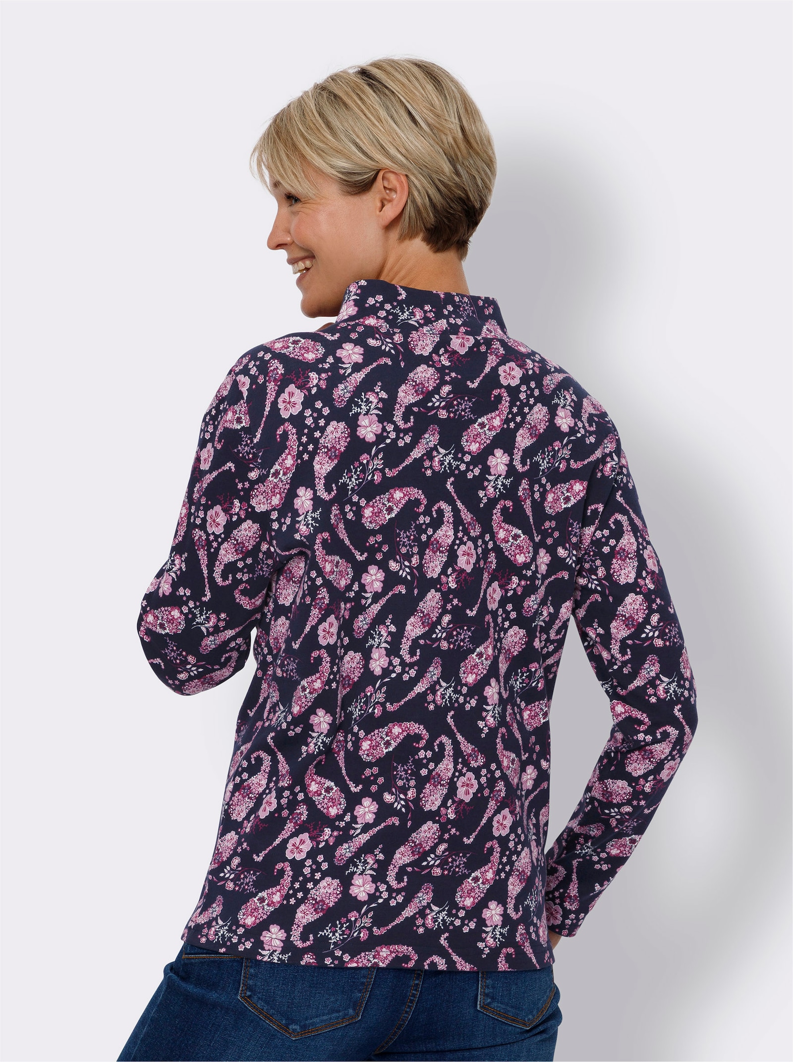 Sweatshirt in Interlock-Qualität - marine-orchidee-bedruckt