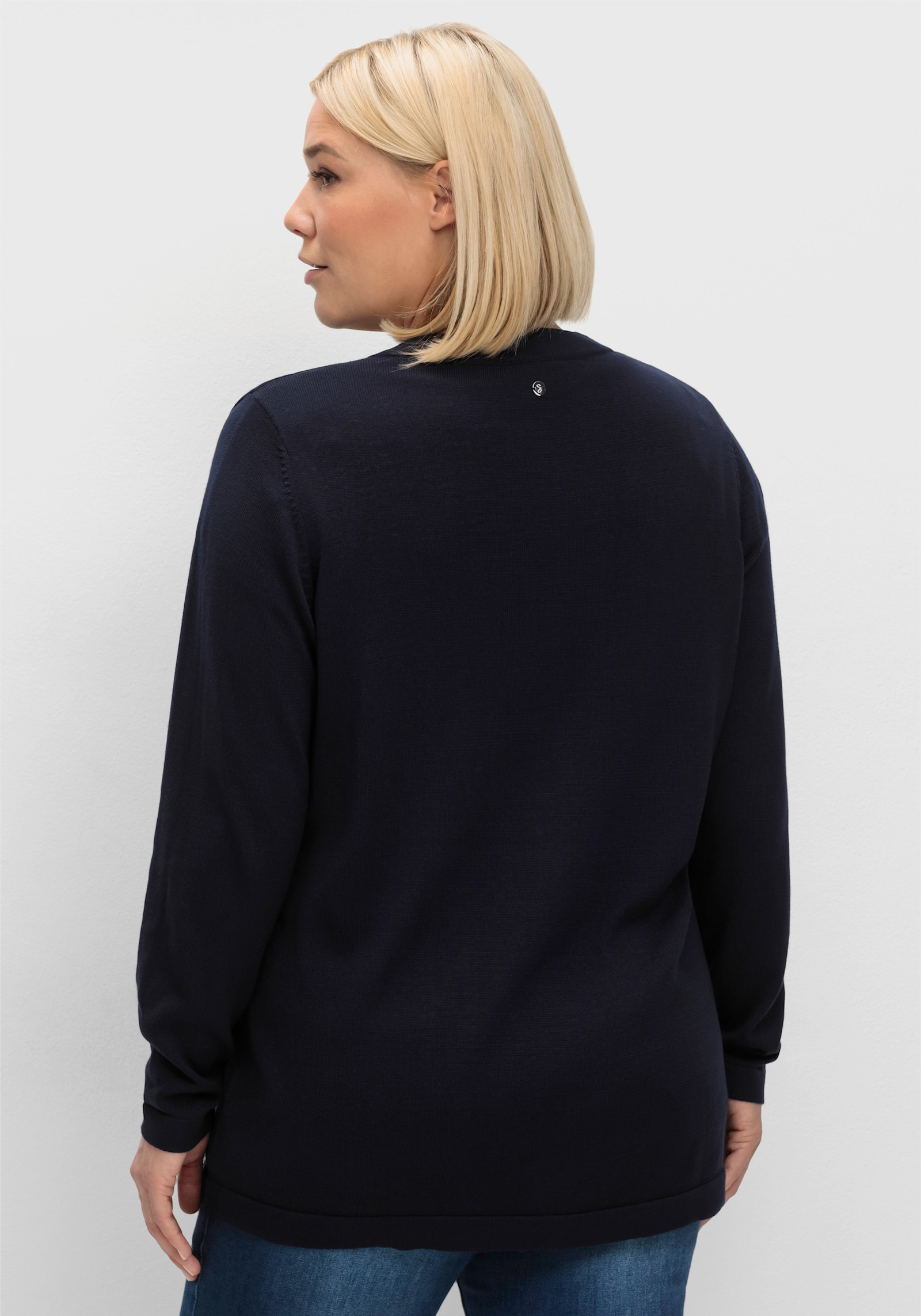 sheego Feinstrickjacke mit 1-Knopf-Verschluss - tiefblau