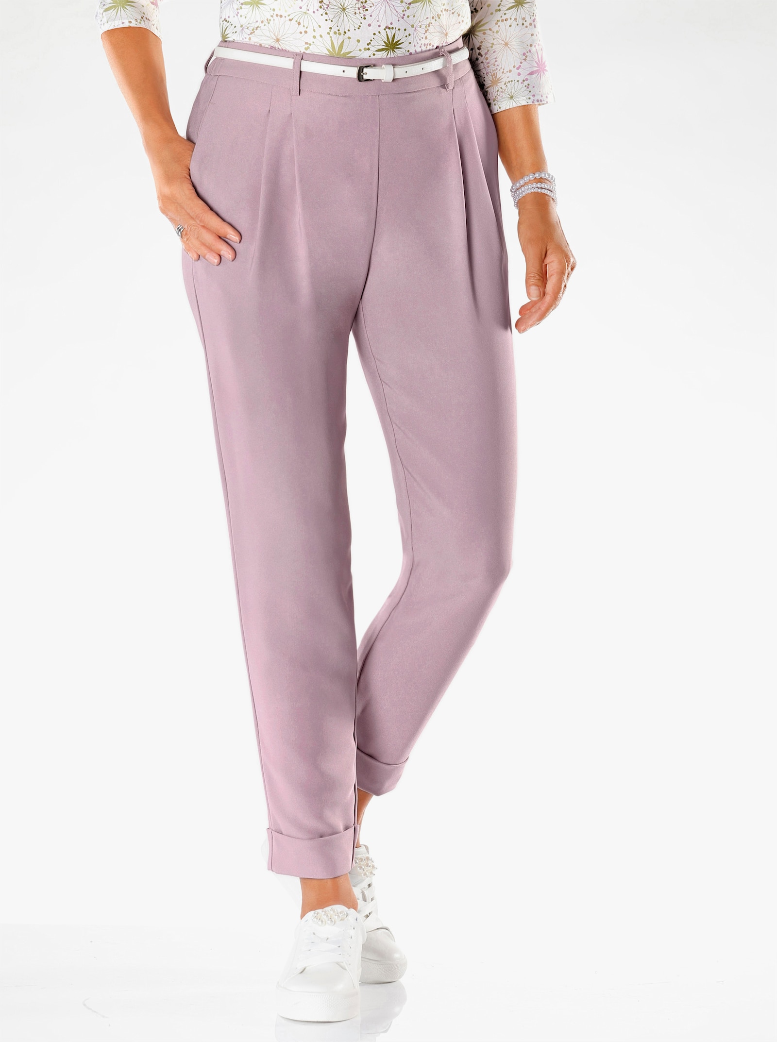 Bundfaltenhose mit fixiertem Saum - mauve
