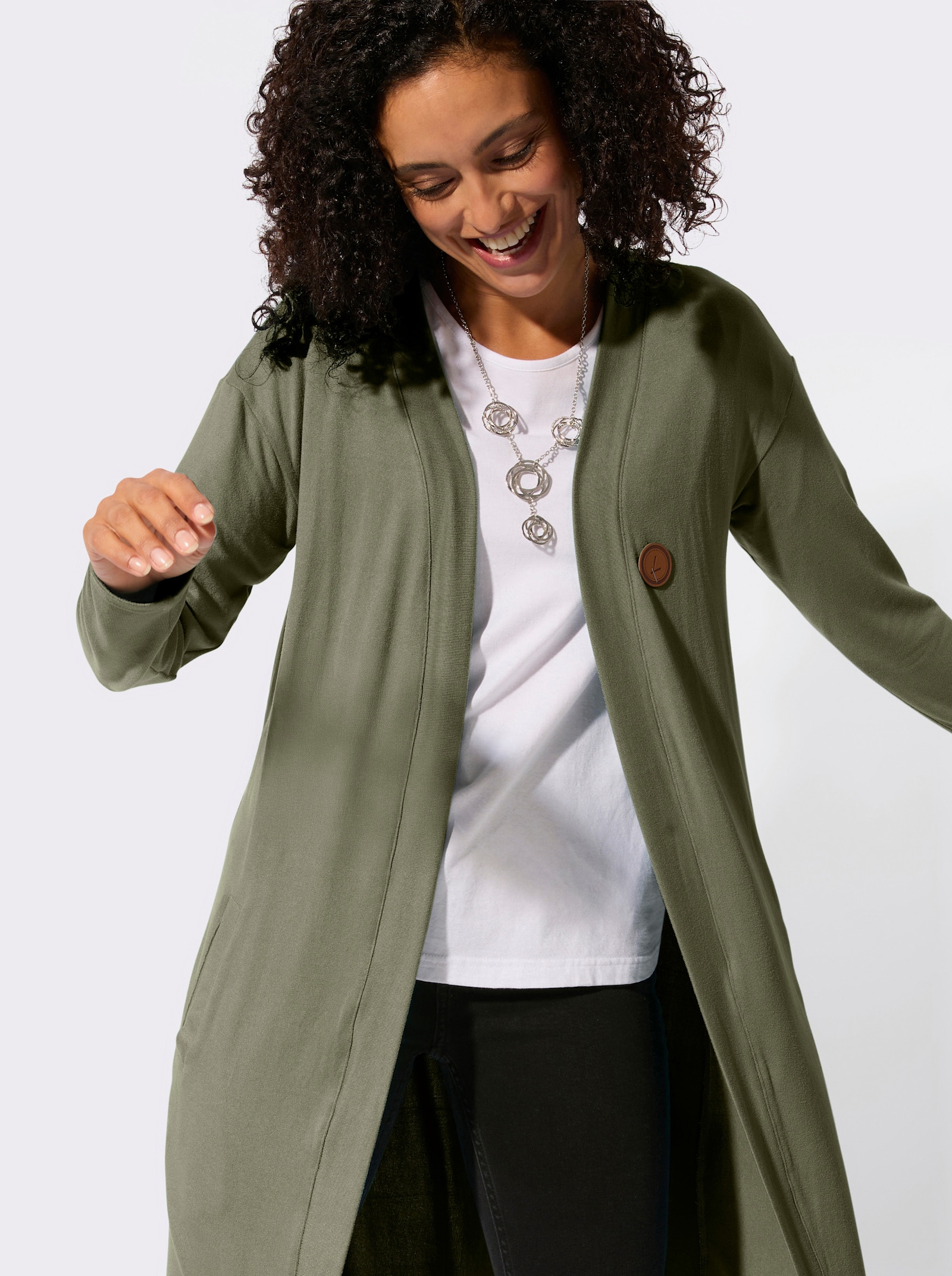 Shirtjacke in offener Form - khaki