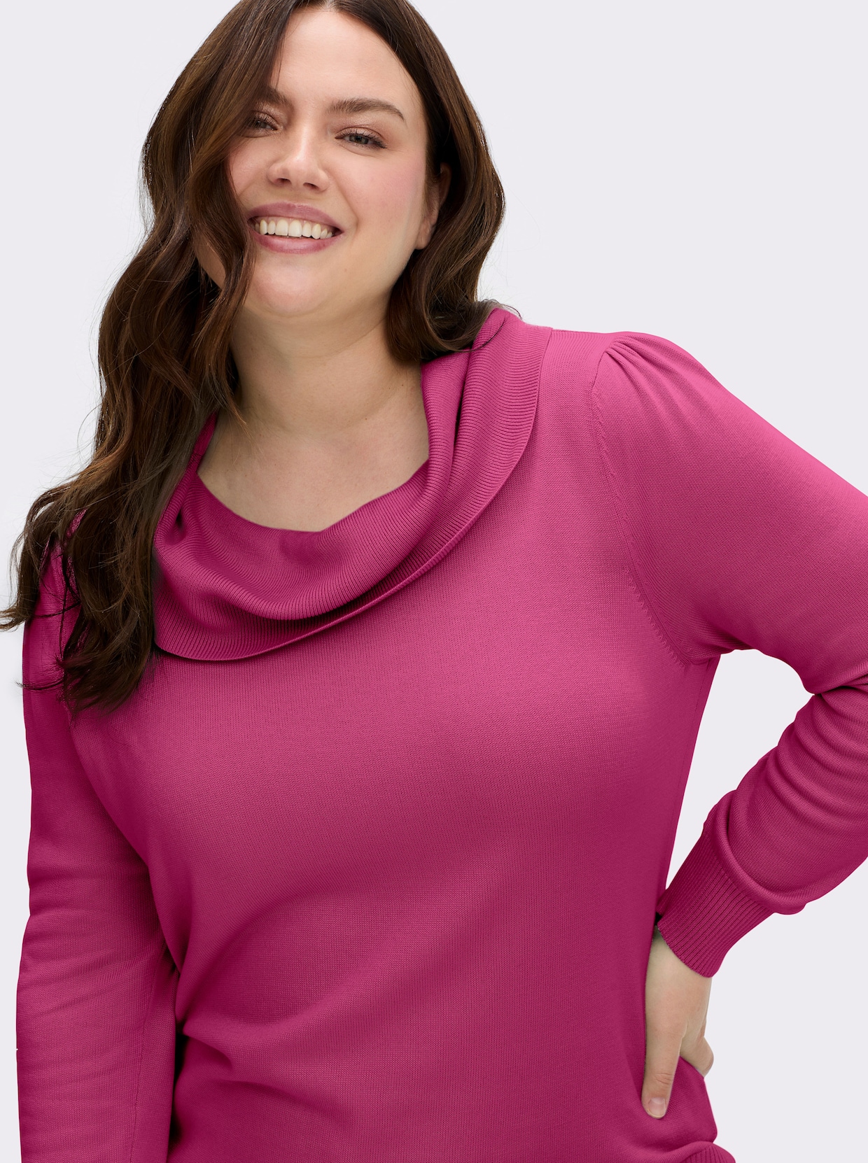 Wasserfallpullover im Baumwoll-Viskose-Mix - fuchsia