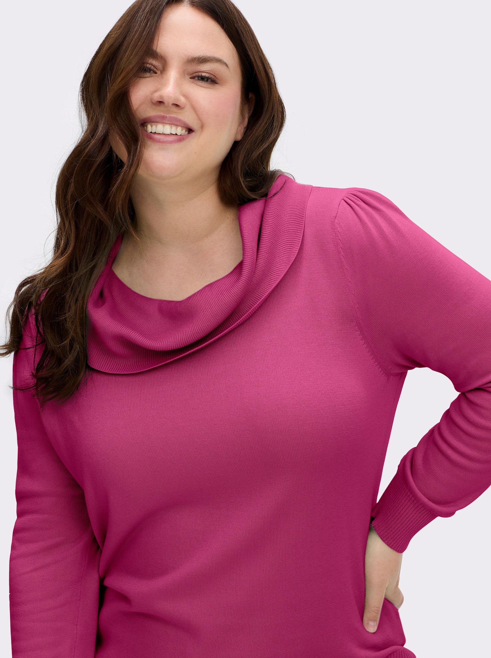 Wasserfallpullover im Baumwoll-Viskose-Mix - fuchsia