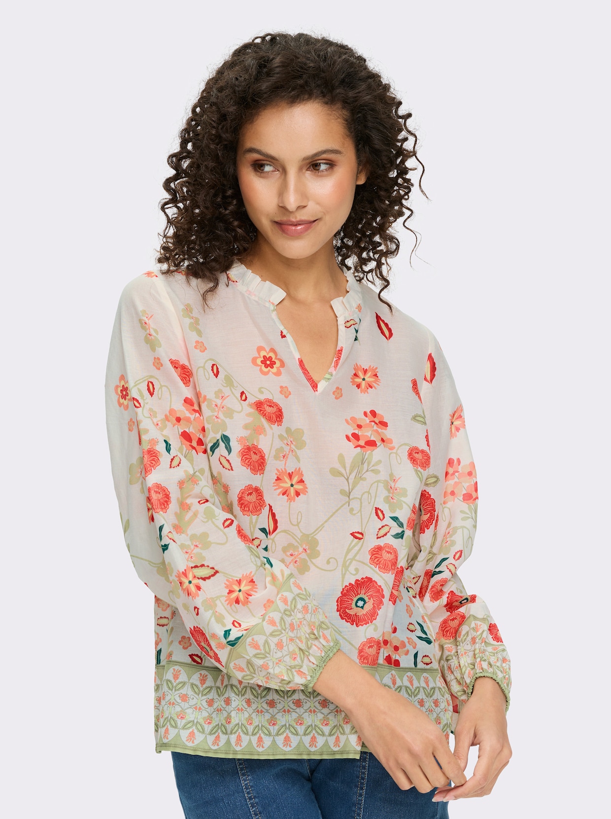heine Druckbluse - champagner-schilf-bedruckt