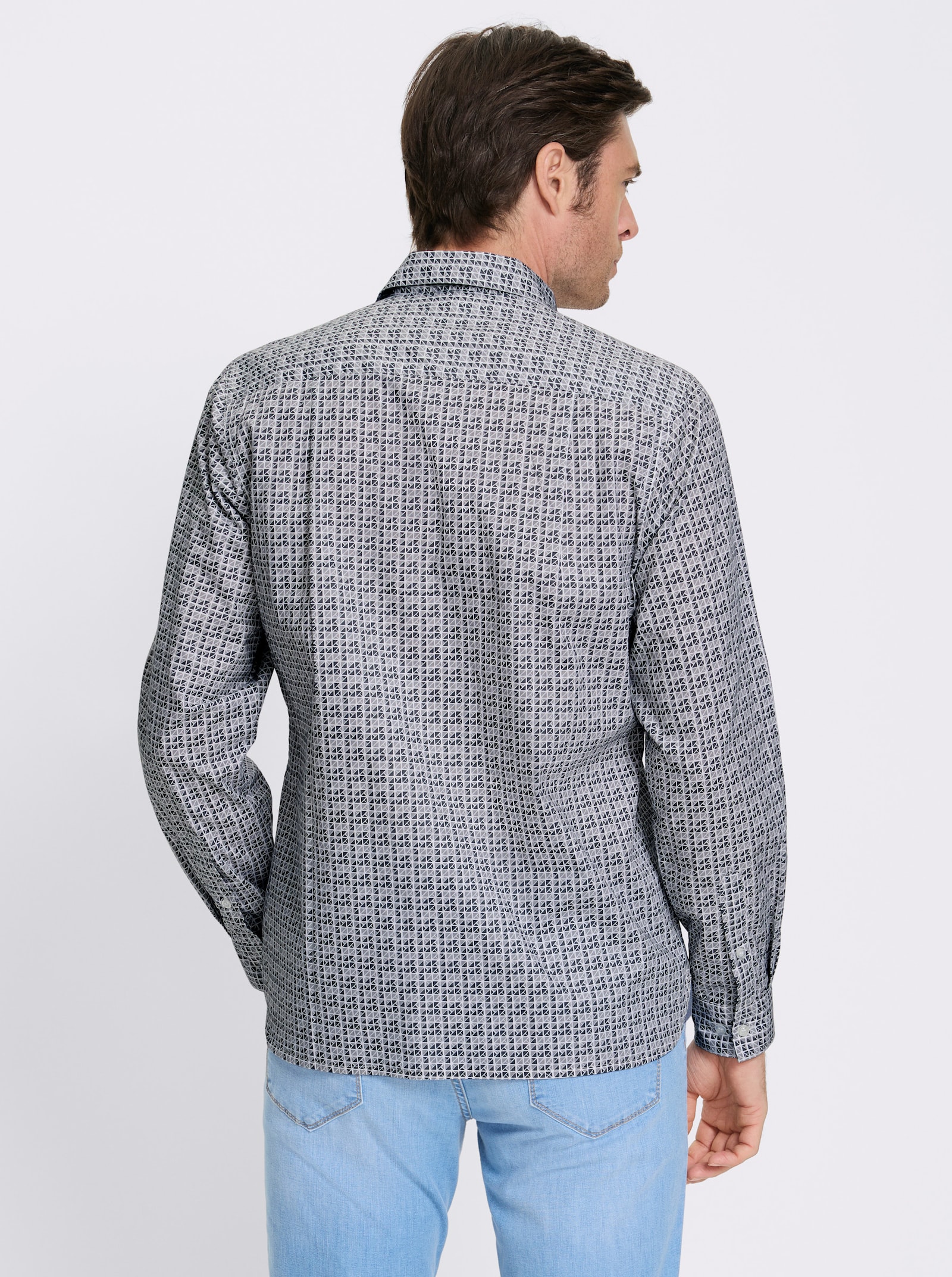 Marco Donati Langarmhemd mit Kentkragen, Baumwolle - anthrazit-gemustert