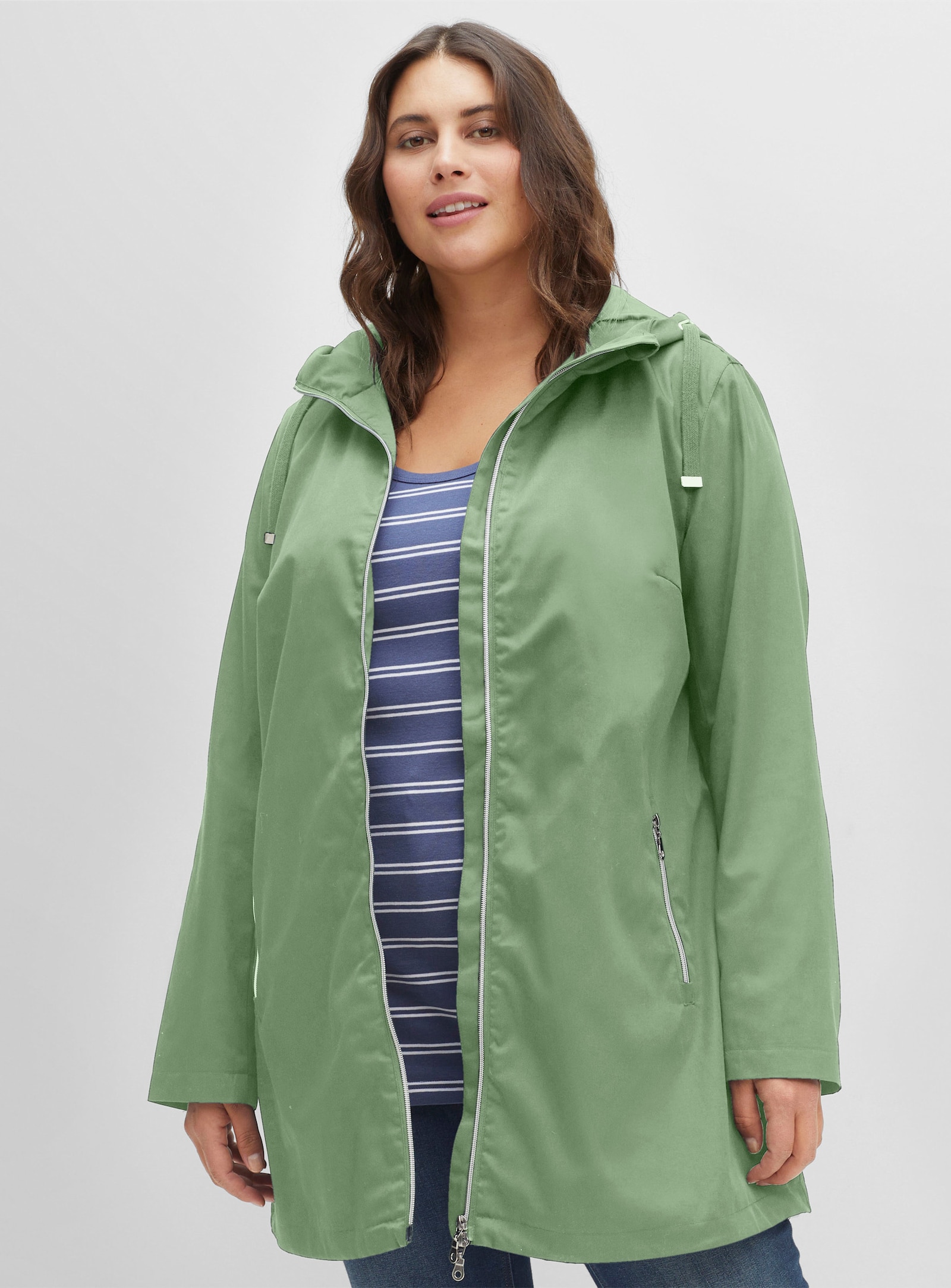 sheego Kapuzenjacke in A-Linie - eucalyptus