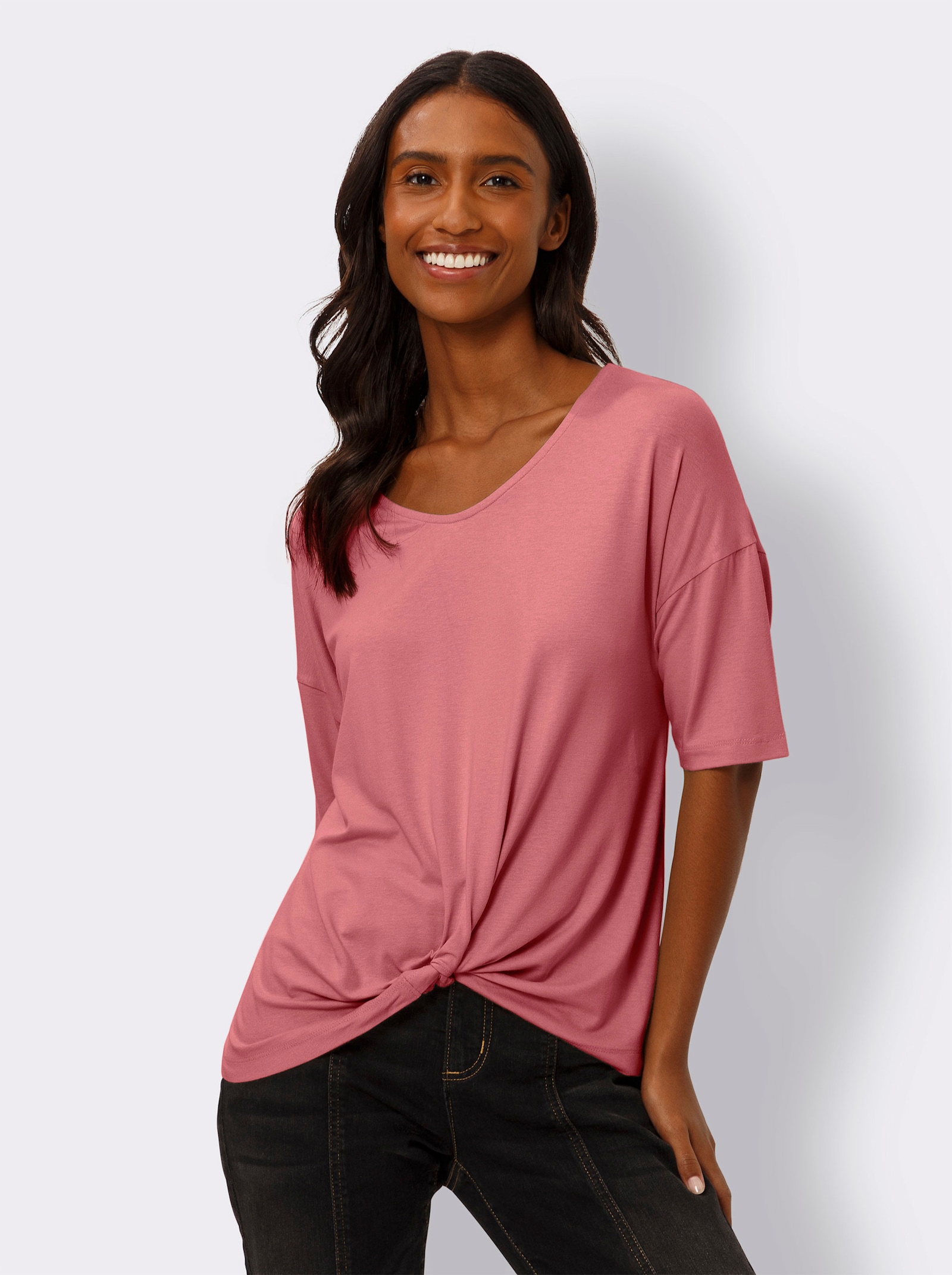 heine Kurzarmshirt mit Knoten-Optik - flamingo