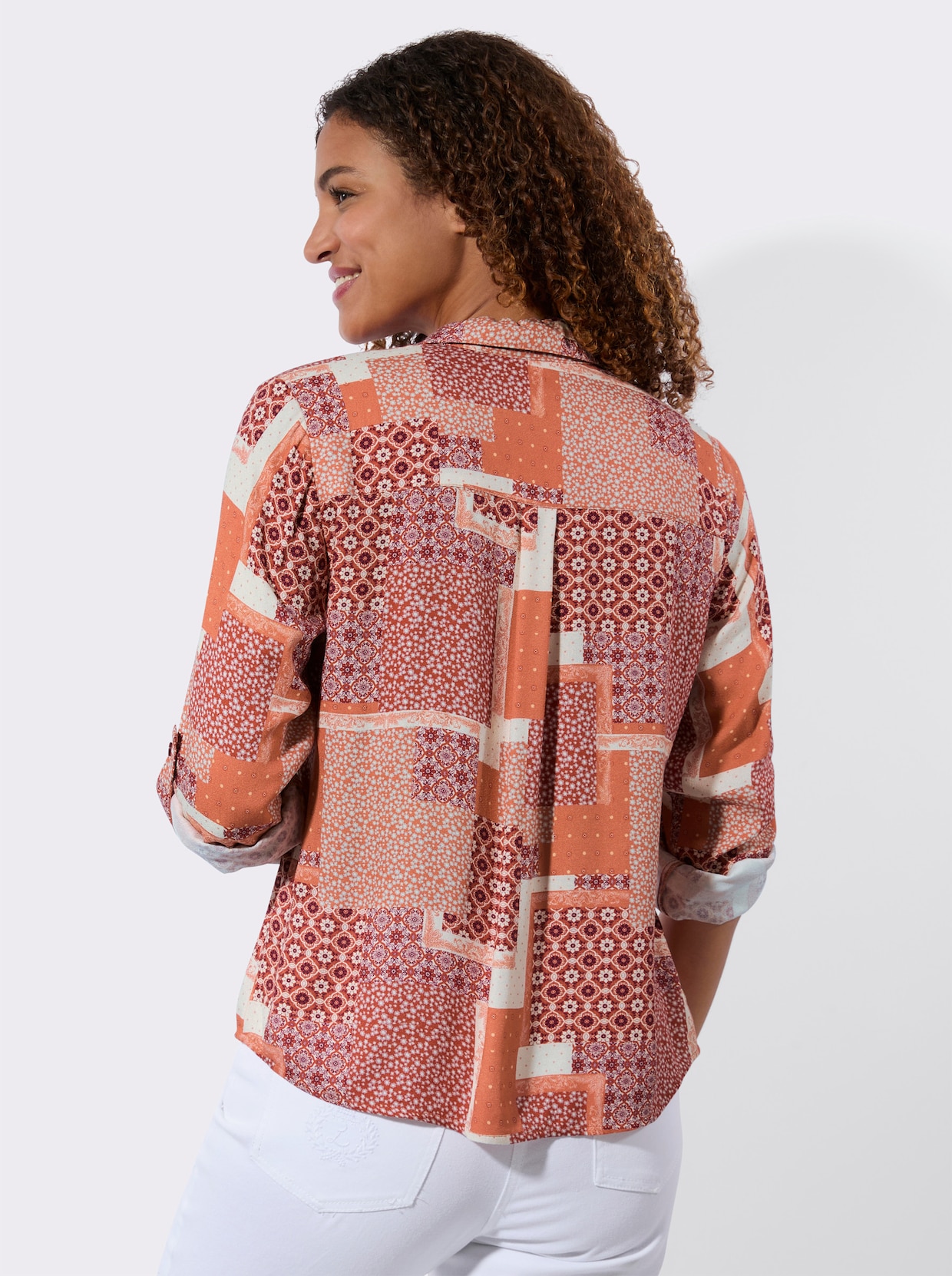Druckbluse - champagner-papaya-bedruckt