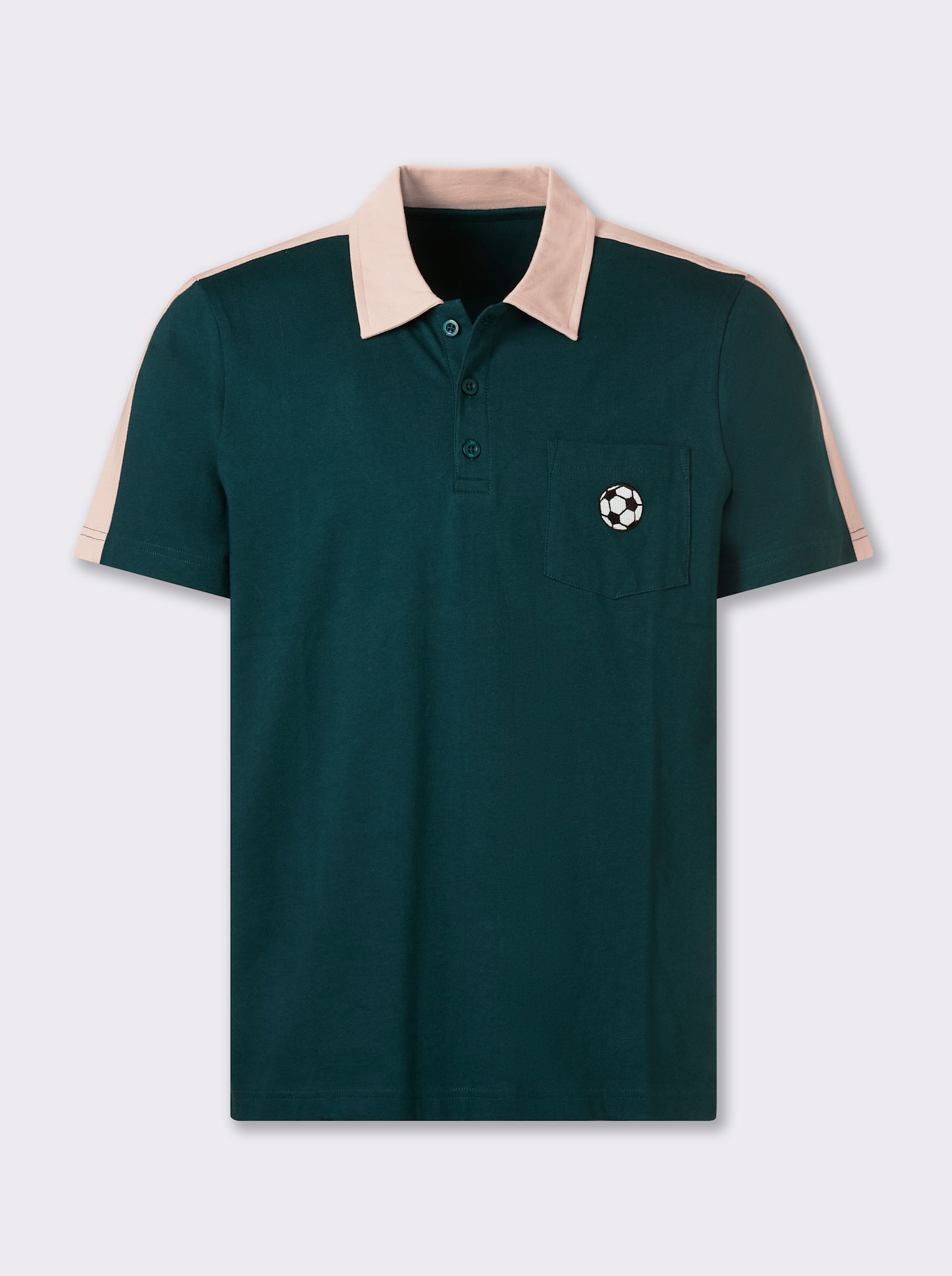 Catamaran Kurzarmshirt mit Fußball-Stickerei - petrol-sand