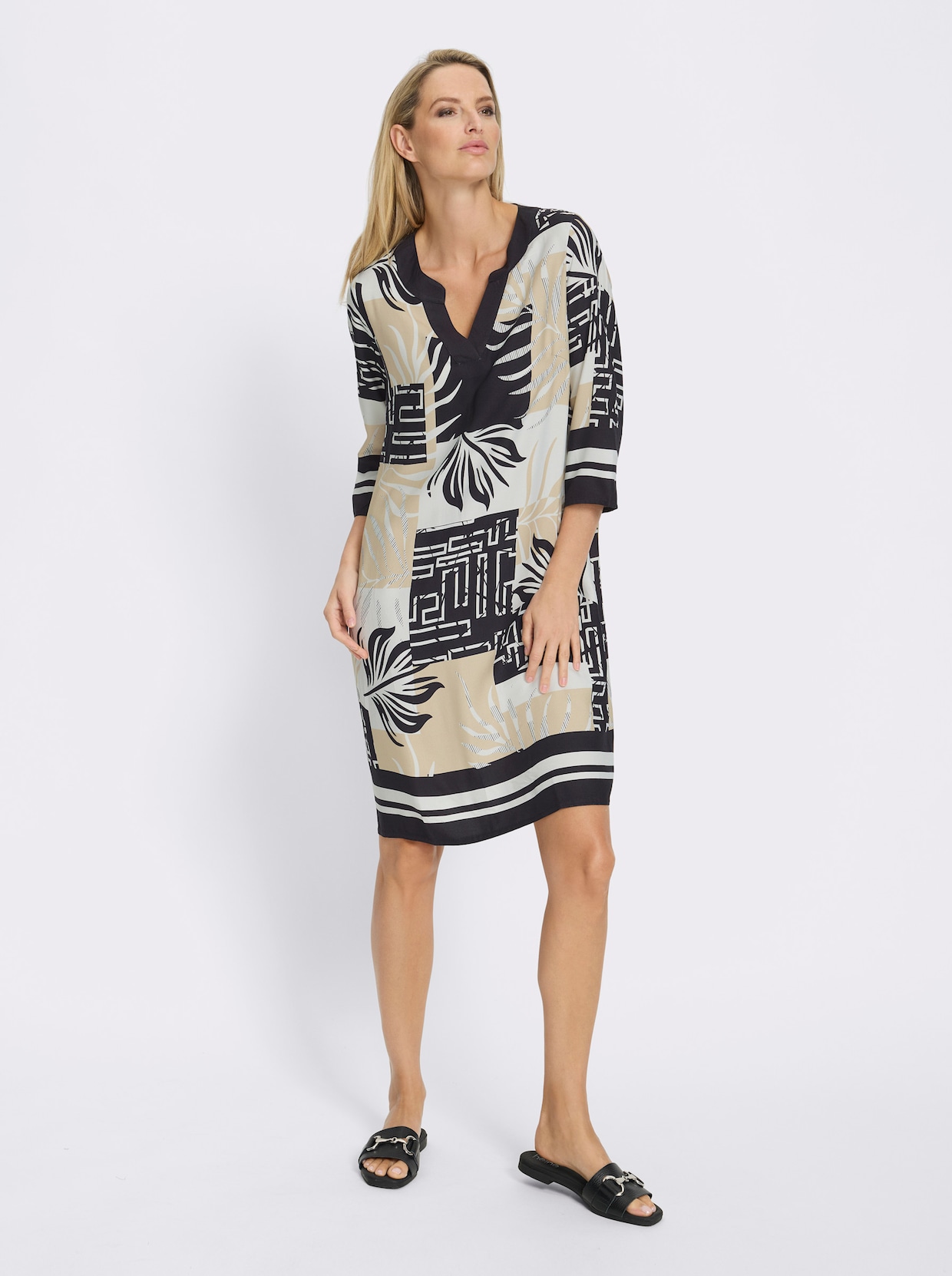 heine Druckkleid - sand-schwarz-bedruckt