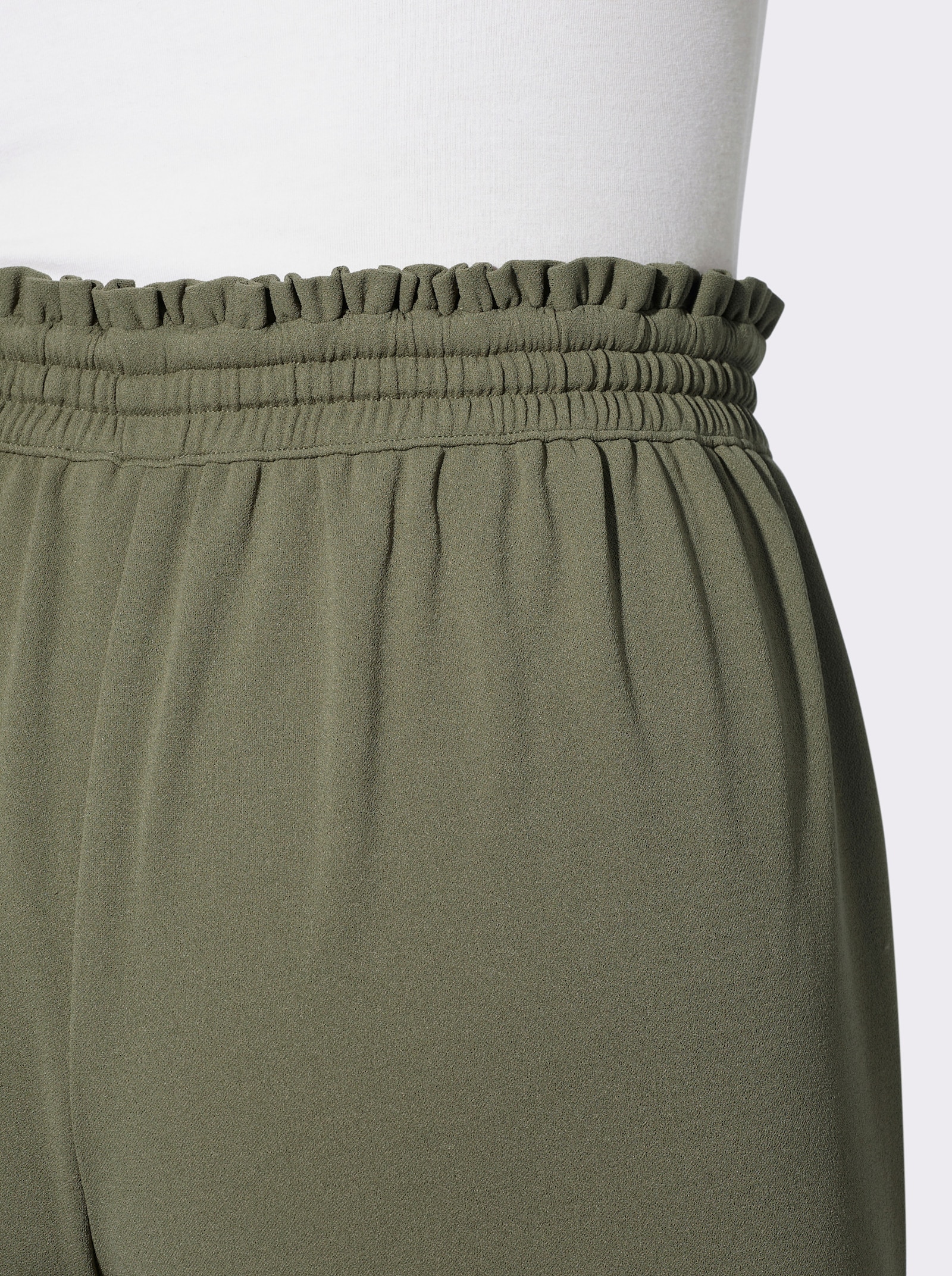 Jerseyhose mit Rüschen am Dehnbund - khaki