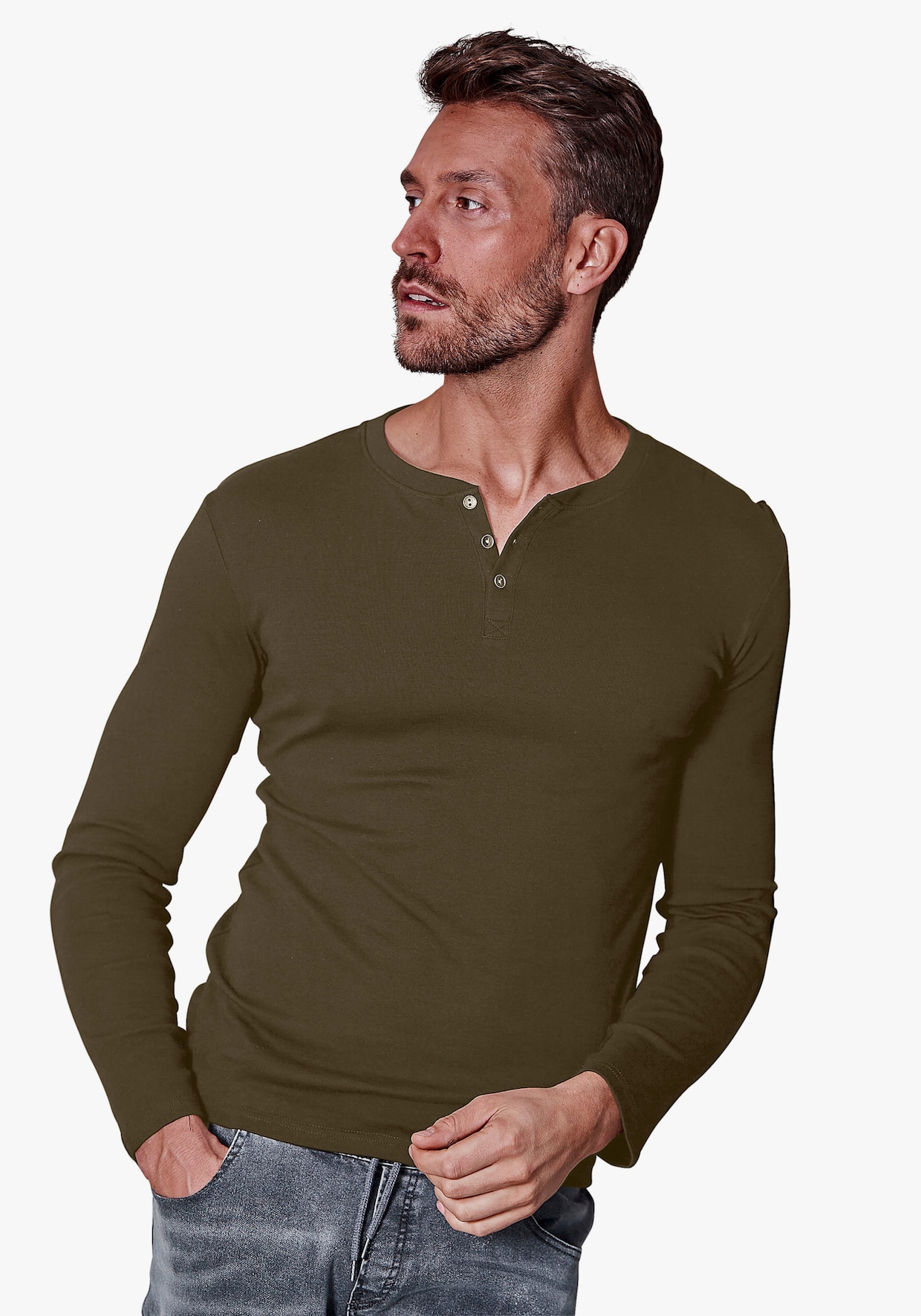 H.I.S Langarmshirt - khaki