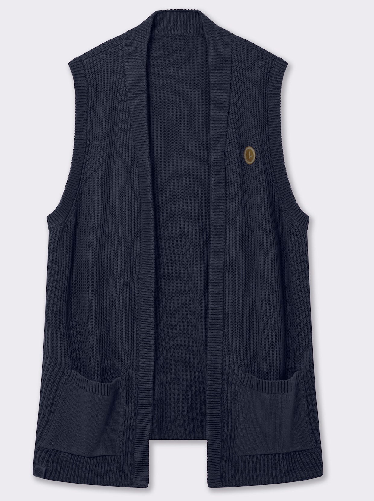 Strickweste in Longform, gerippt - marine