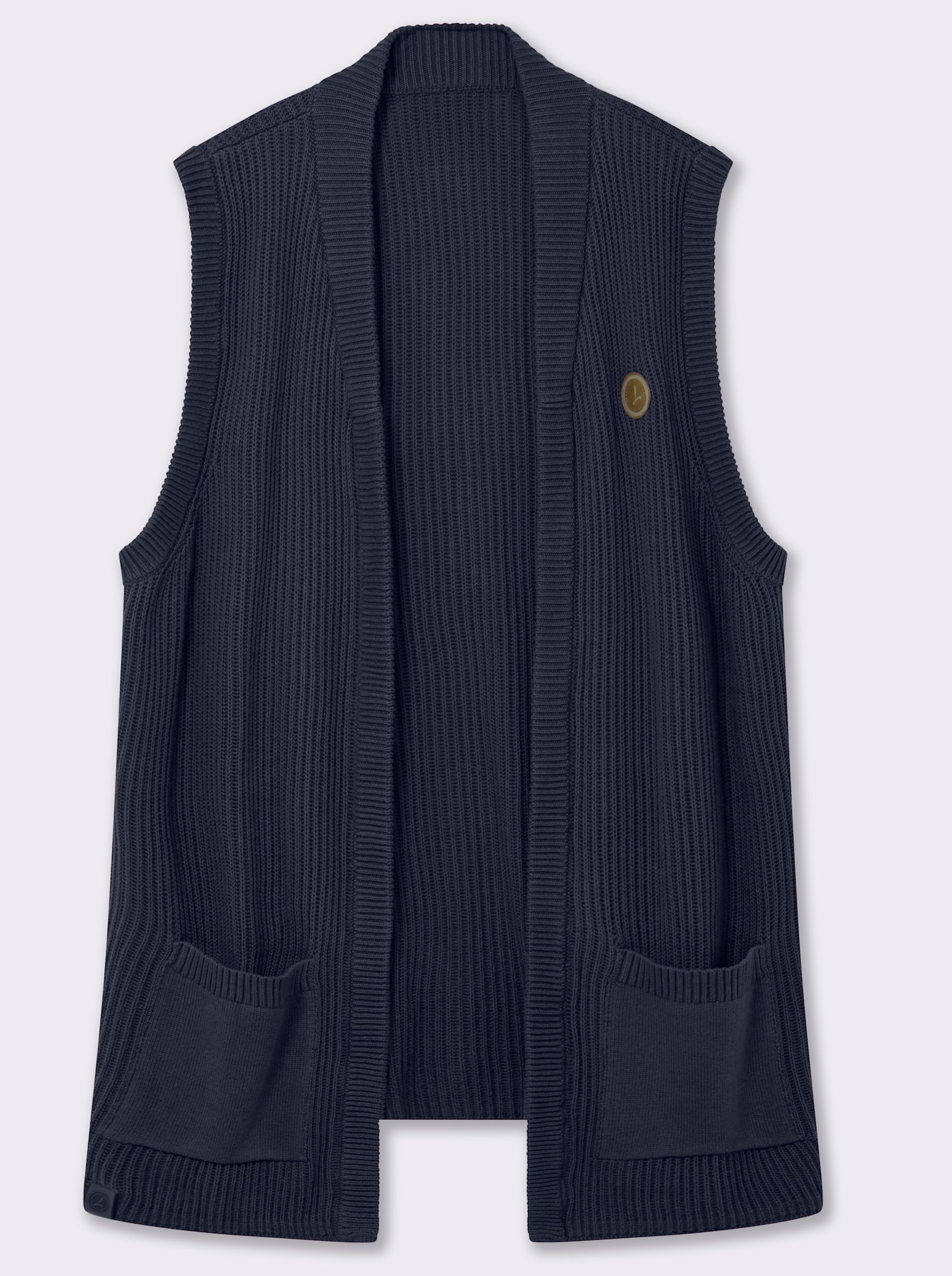 Strickweste in Longform, gerippt - marine