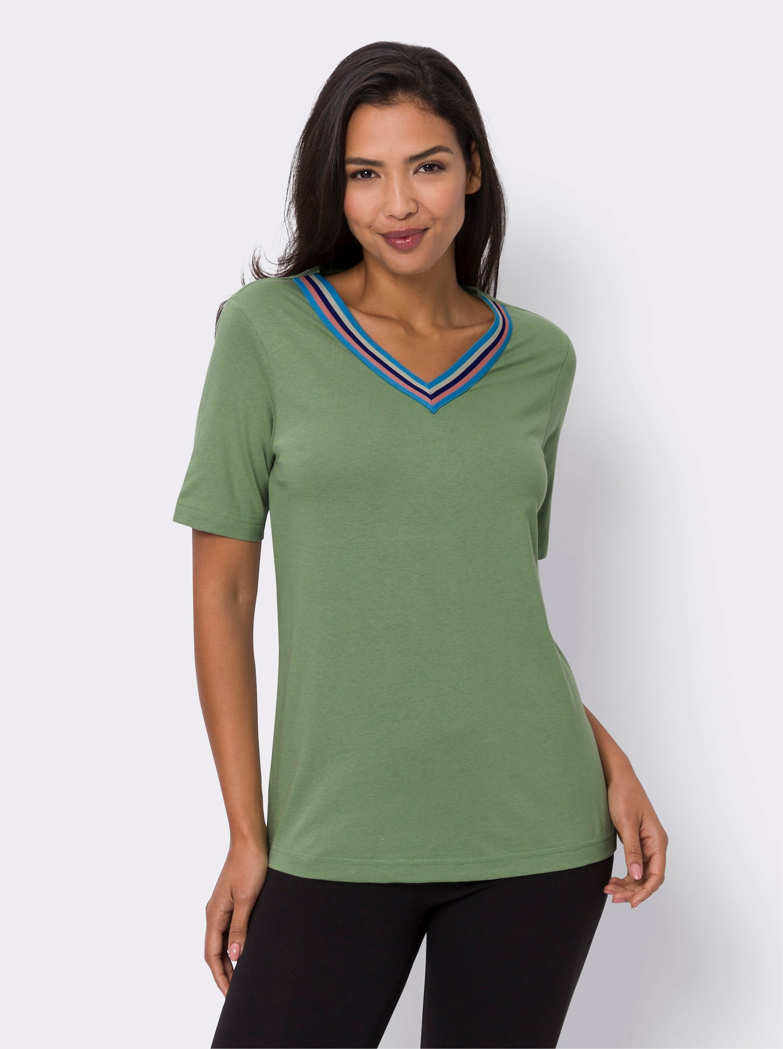 Freizeitshirt mit gestreiftem Zierband - eucalyptus