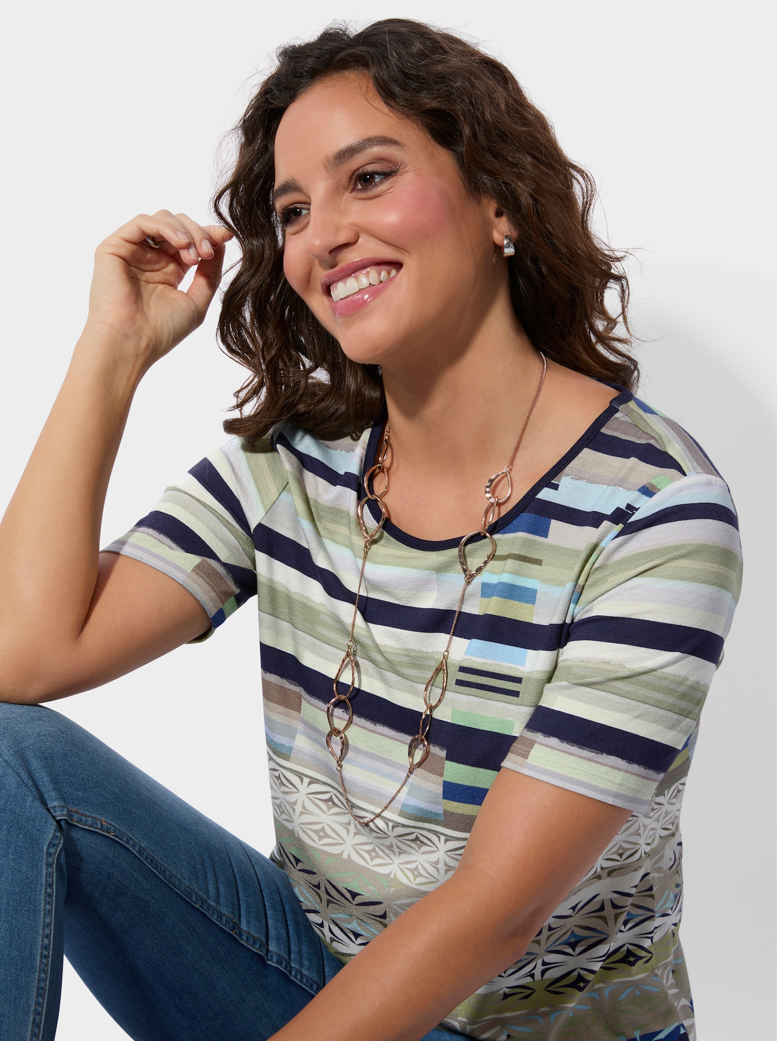 Kurzarmshirt - khaki-sesam-bedruckt