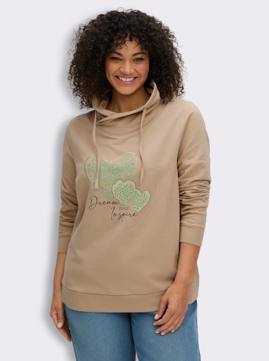 Sweatshirt mit überlappendem Rollkragen - beige-eucalyptus-bedruckt