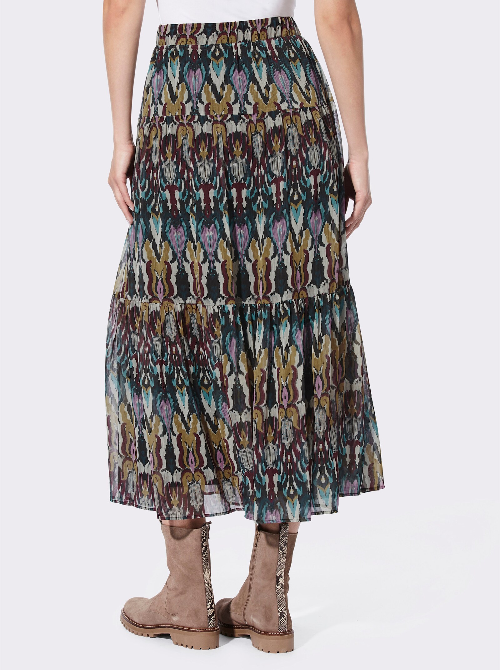 heine Schlupfrock in ausgestellter Form - salbei-schwarz-bedruckt