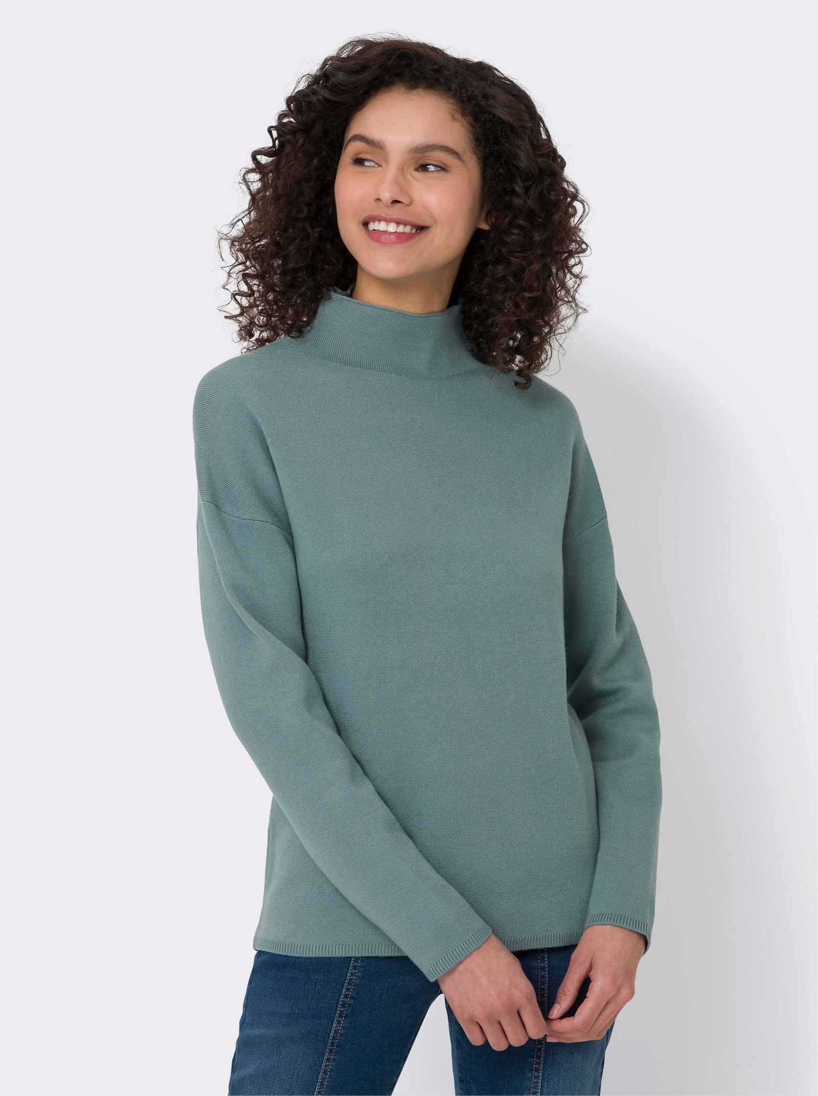 heine Pullover van fijntricot met opstaande kraag - jade