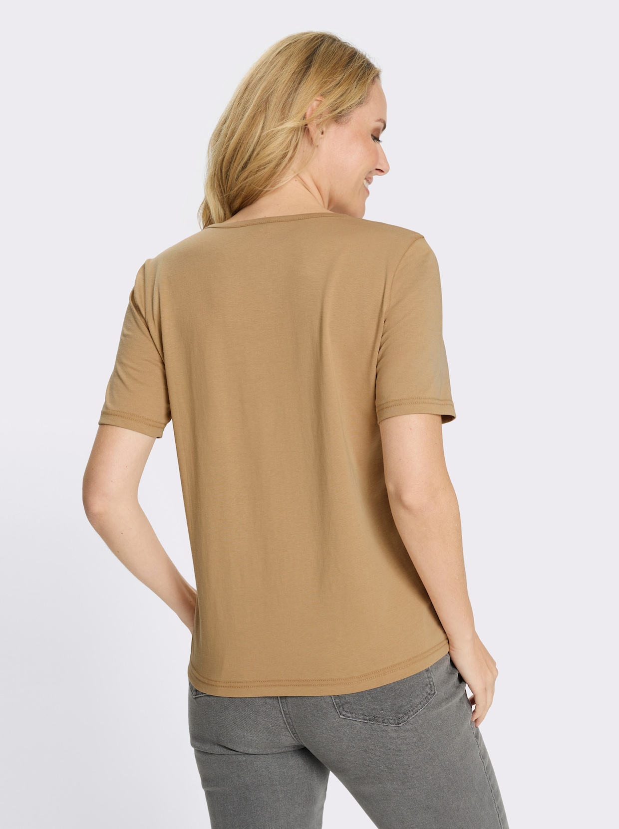 Rundhalsshirt mit Herzprint - camel-braun-bedruckt