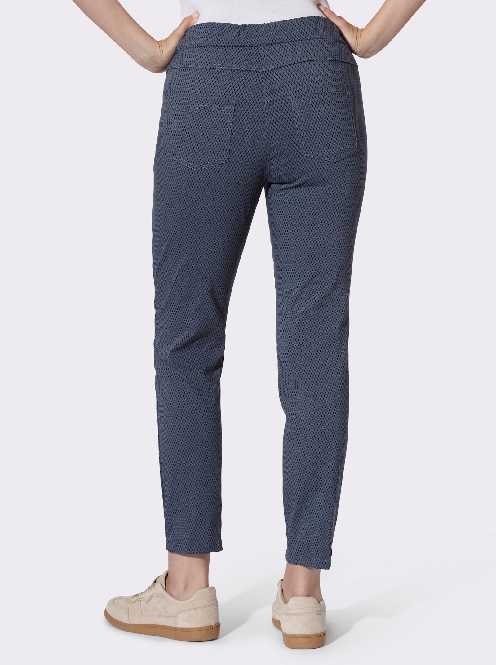 heine Druckhose in Crinkle-Optik - rauchblau-schwarz-bedruckt