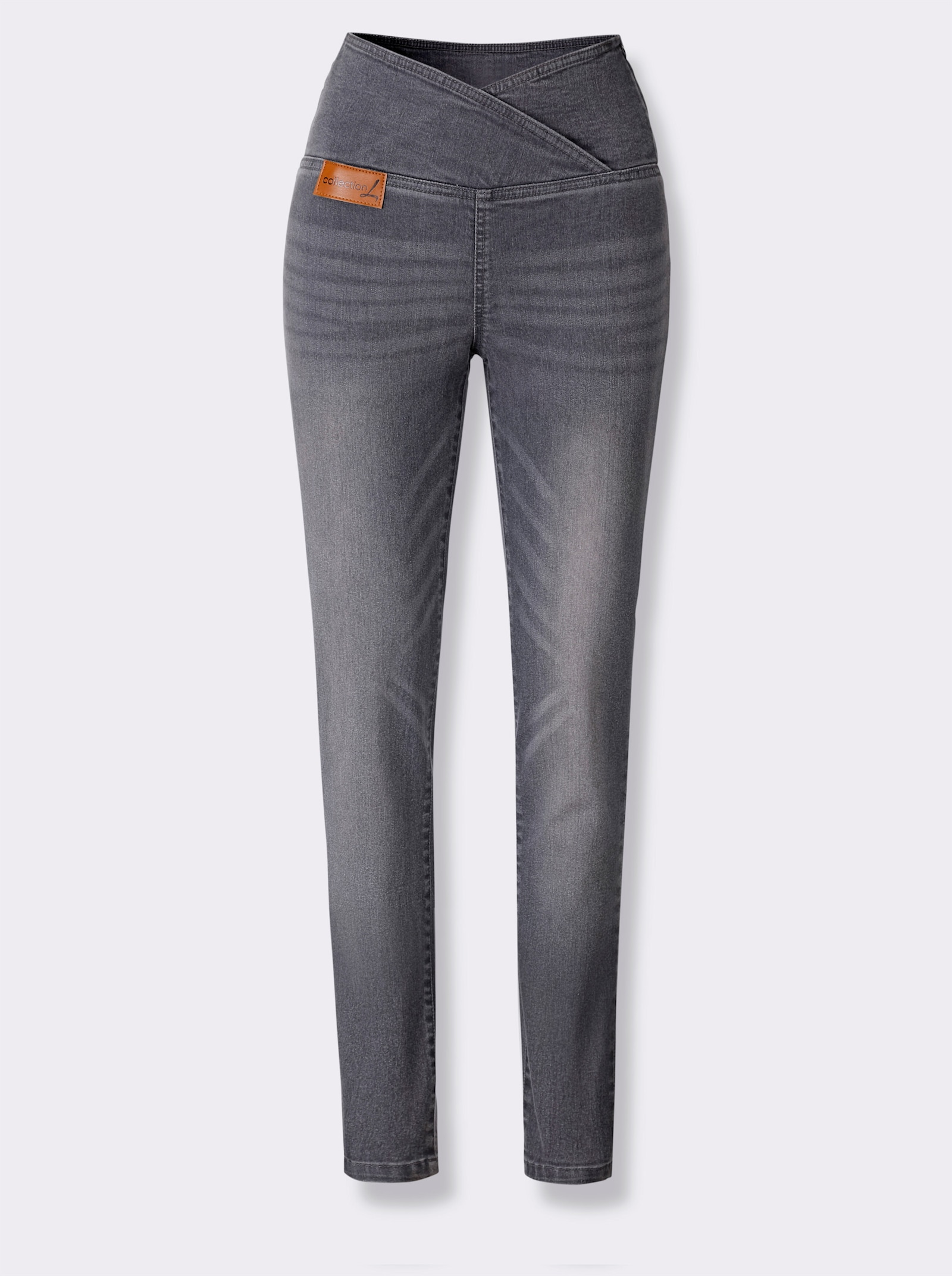 Stretch-Jeans mit überlappendem Bund - anthrazit-grey-denim