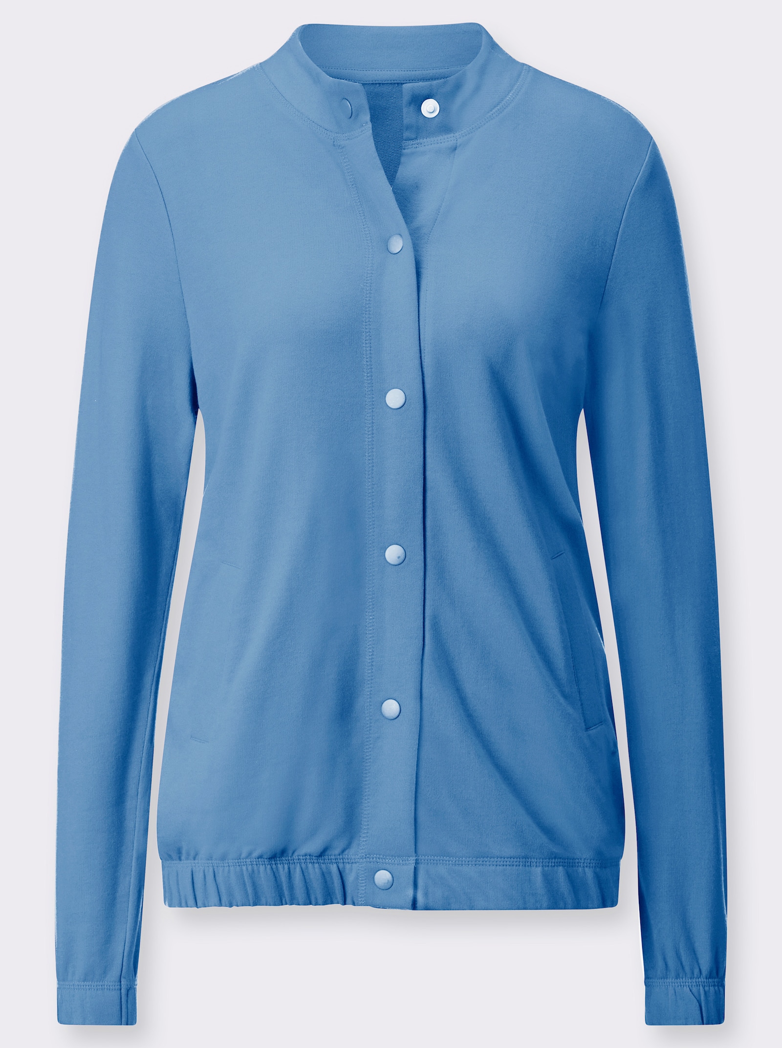 Sweatjack met doorknoopsluiting - middenblauw