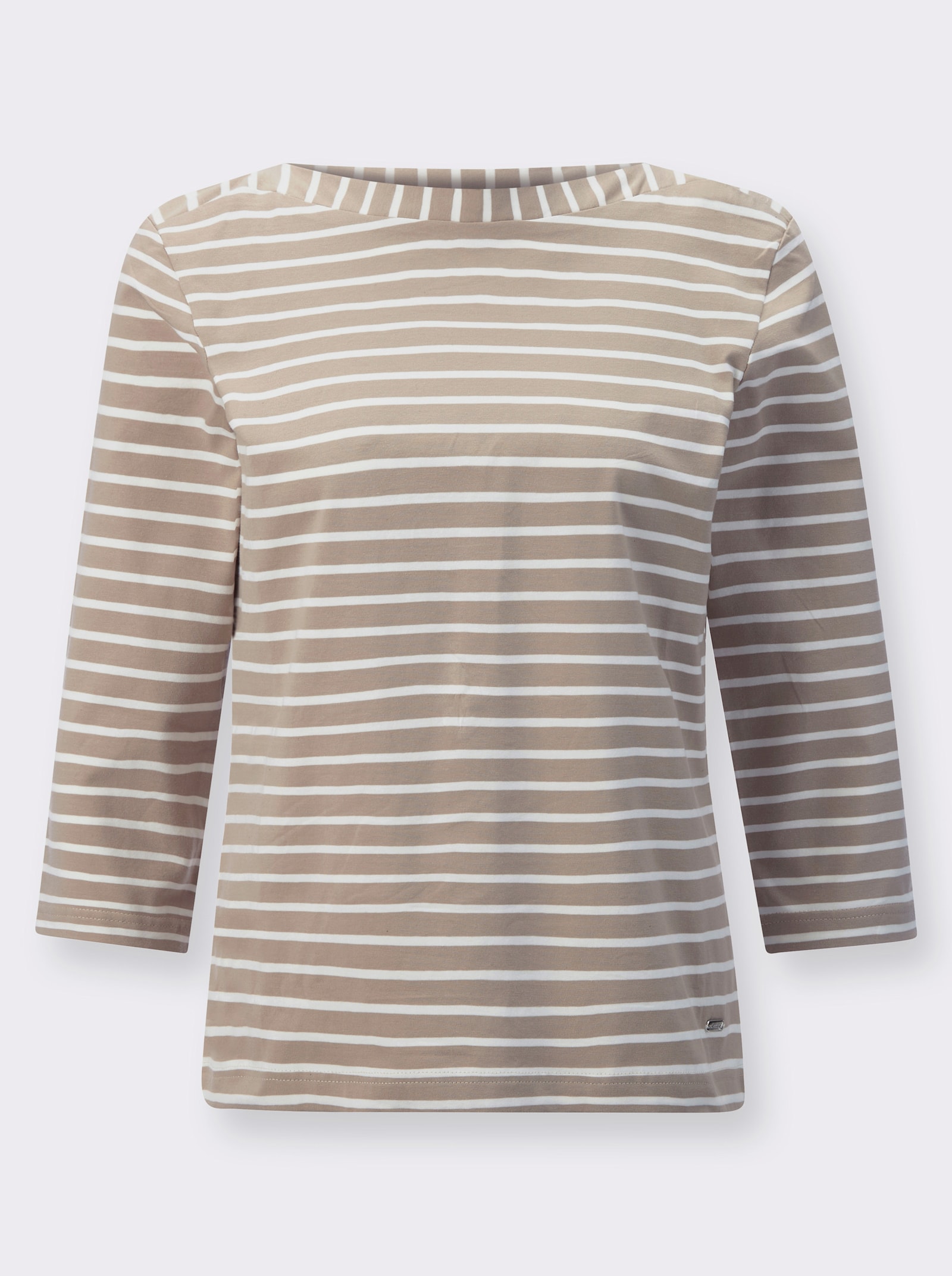 Streepjesshirt met boothals - sesam