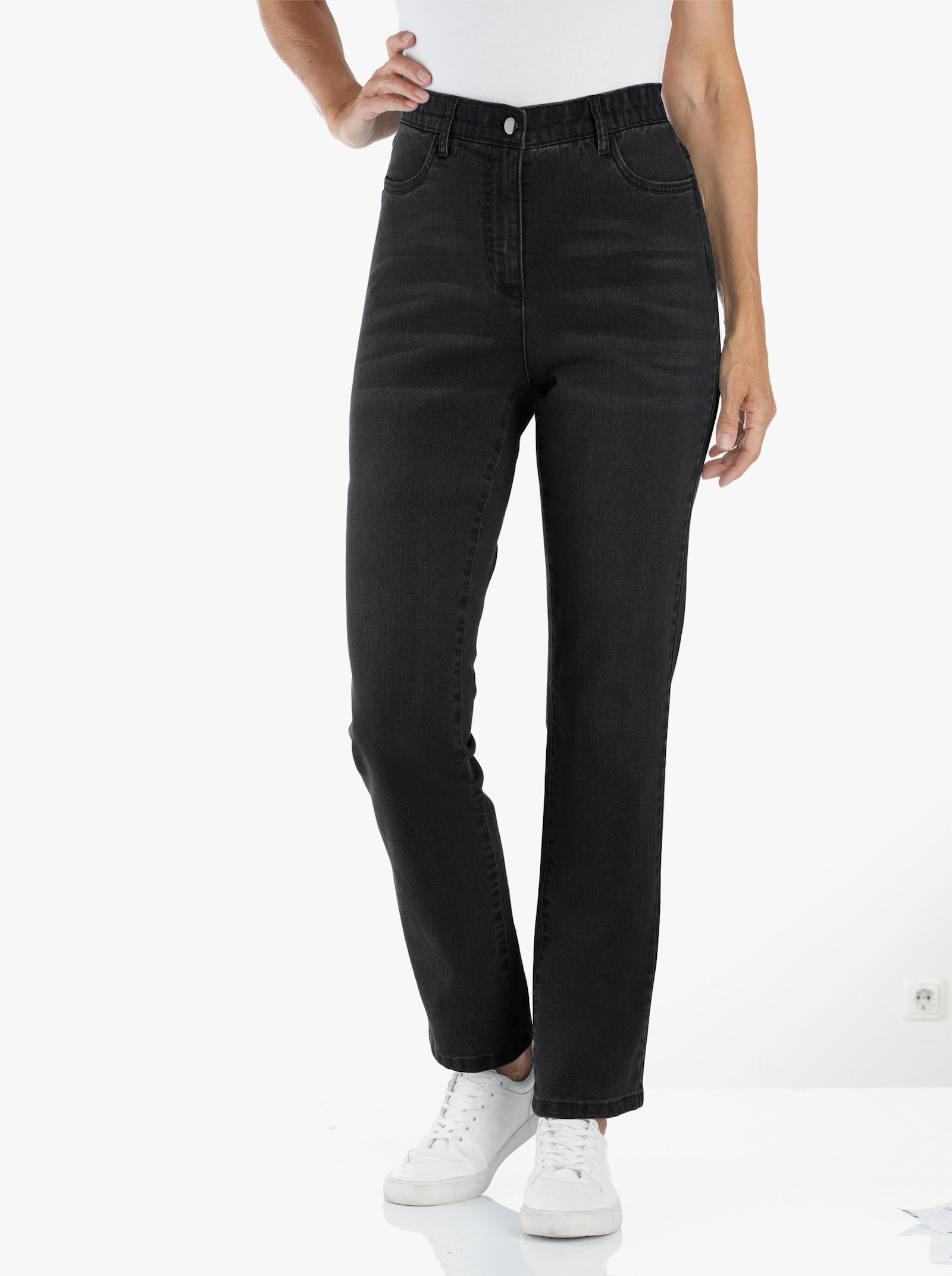 High waist jeans met comfortband aan de binnenzijde - black denim