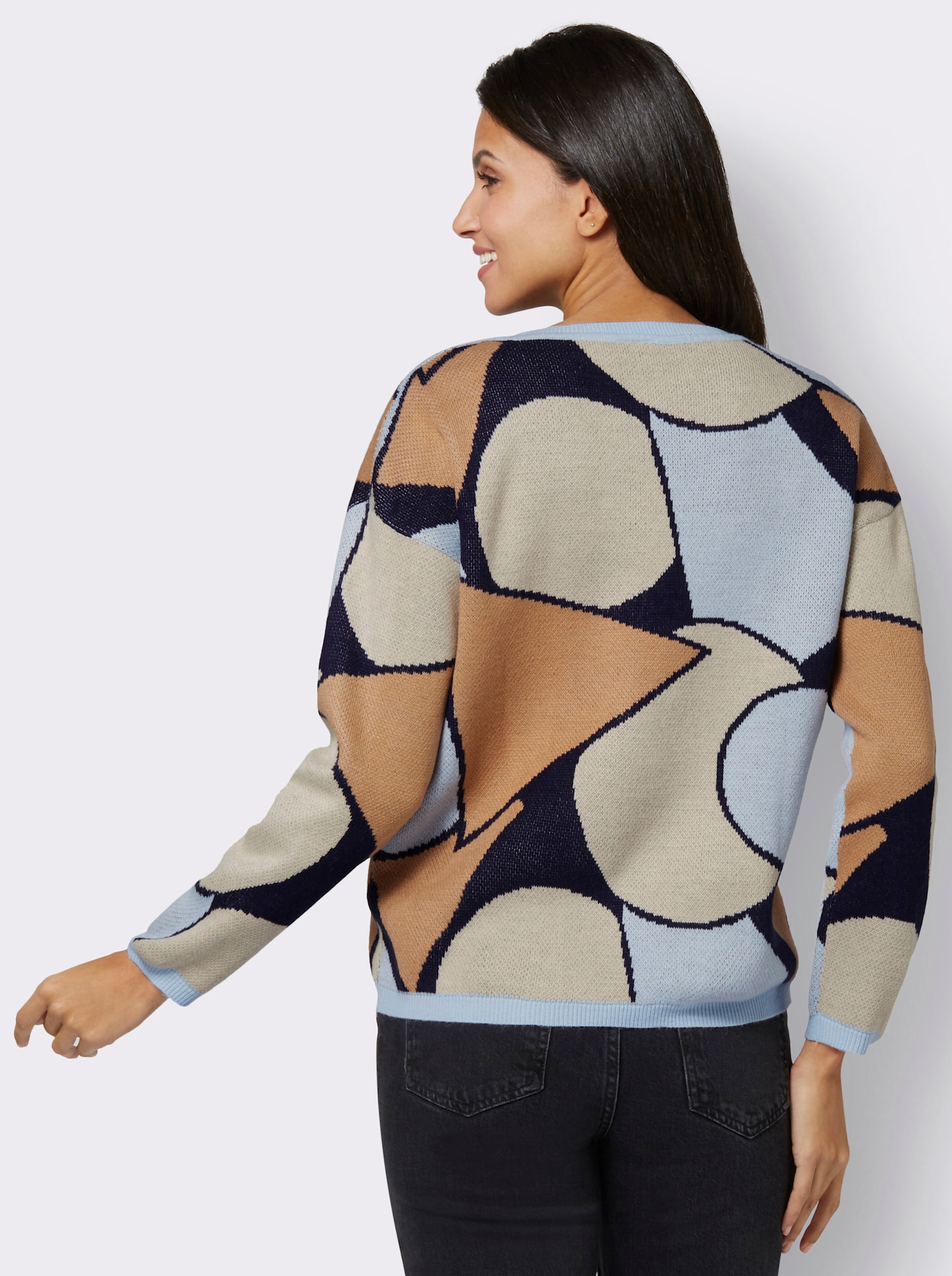 Jacquard-Pullover im Grafik-Dessin - camel-hellblau-gemustert