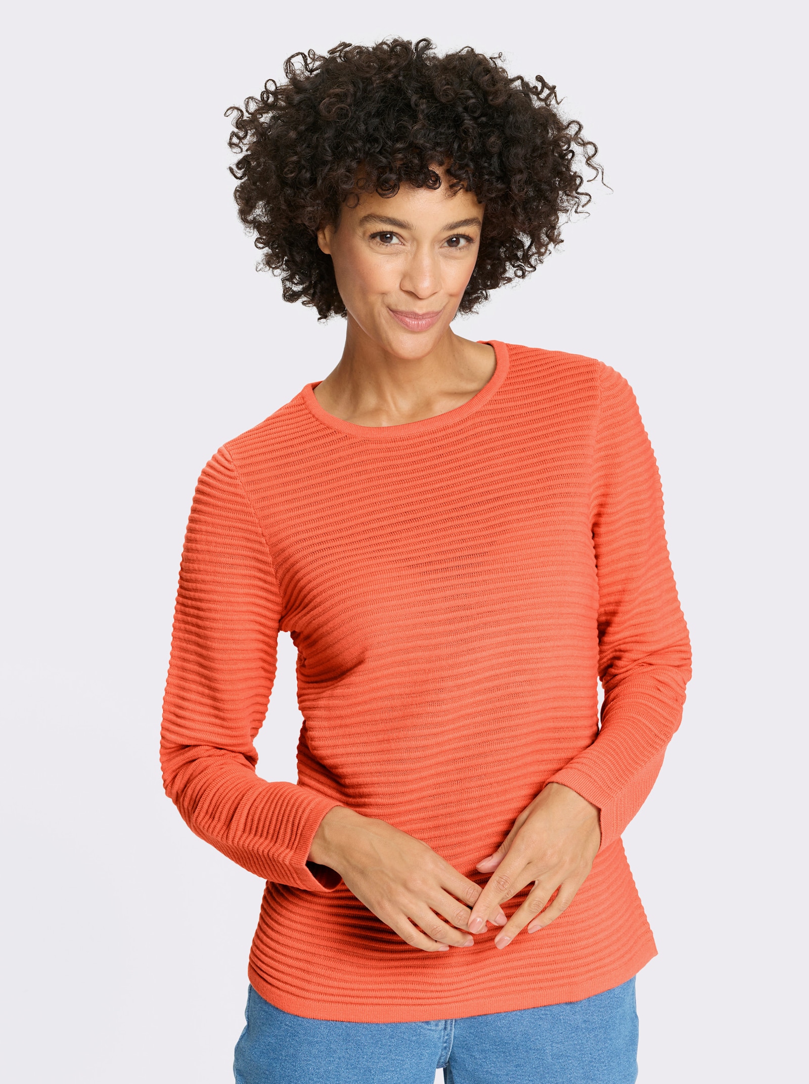 Långärmad tröja i ribbad look - korall