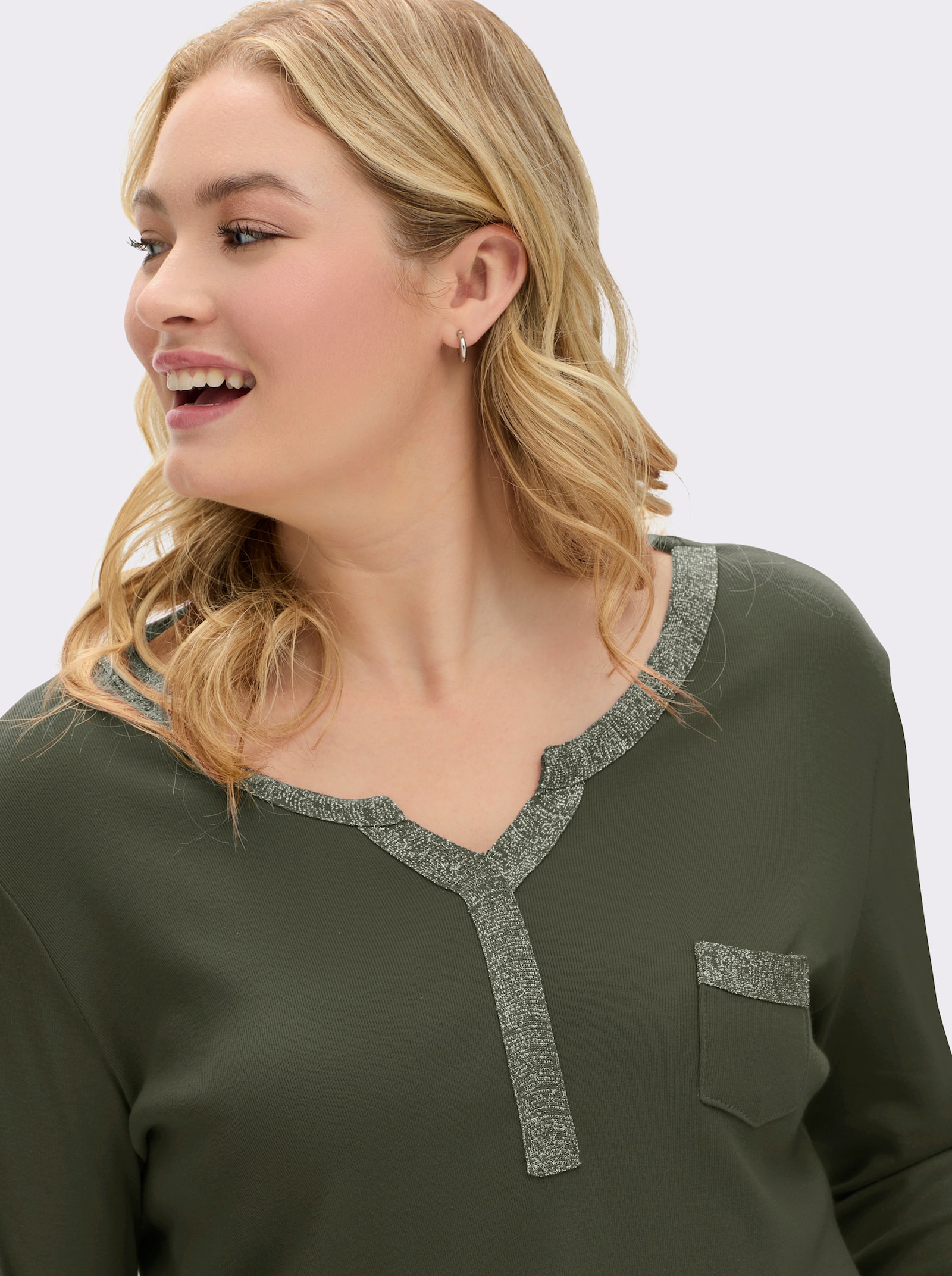 3/4-Arm-Shirt mit Glitzer-Details - khaki