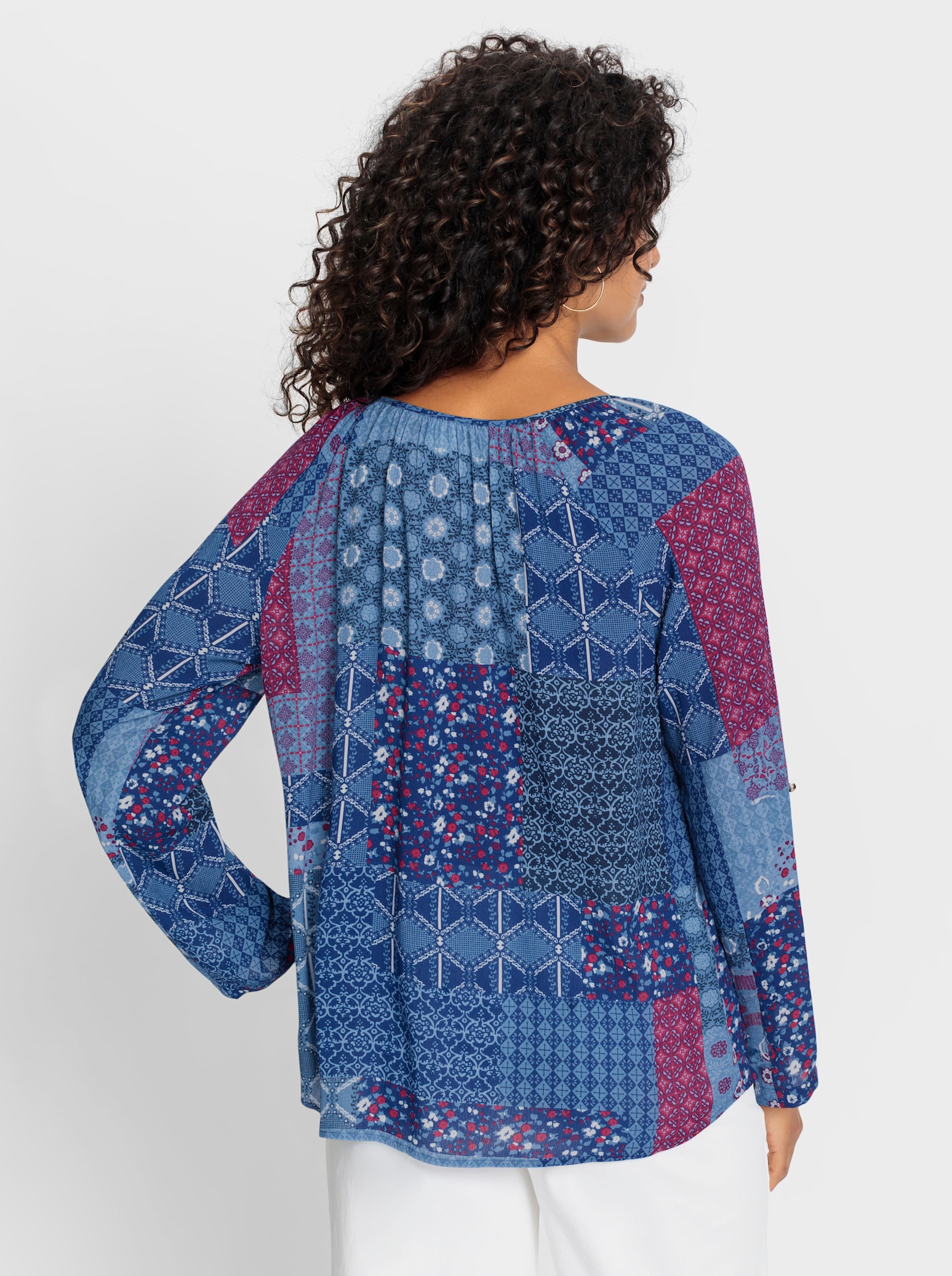  Tunika in Crinkle-Optik - royalblau-malve-gemustert