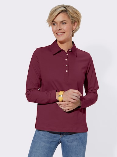 Langarm-Poloshirt in reiner Baumwoll-Qualität - bordeaux