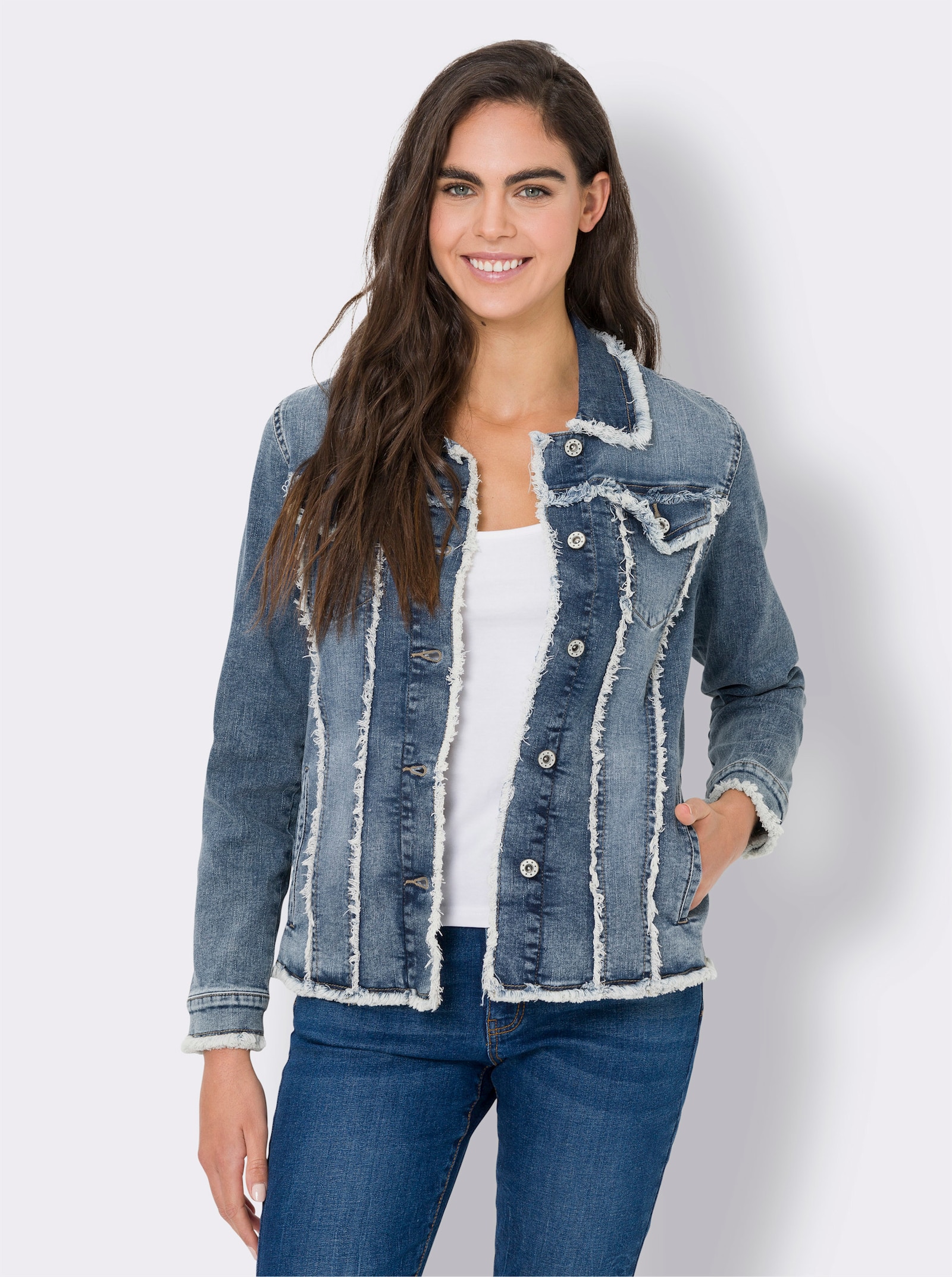 heine Jeansjacke mit Fransen-Details - blue-stone-washed