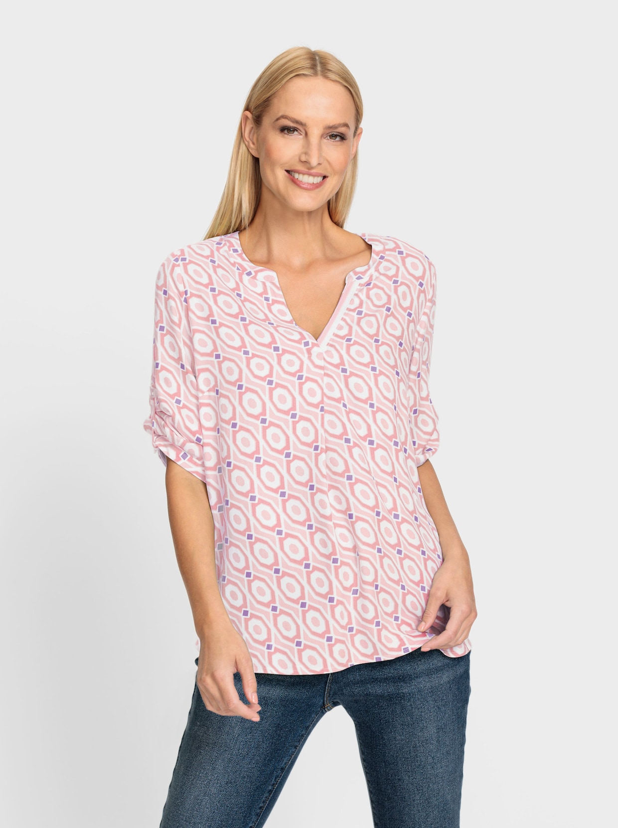 heine Blouse met print - ecru/lichtroze bedrukt