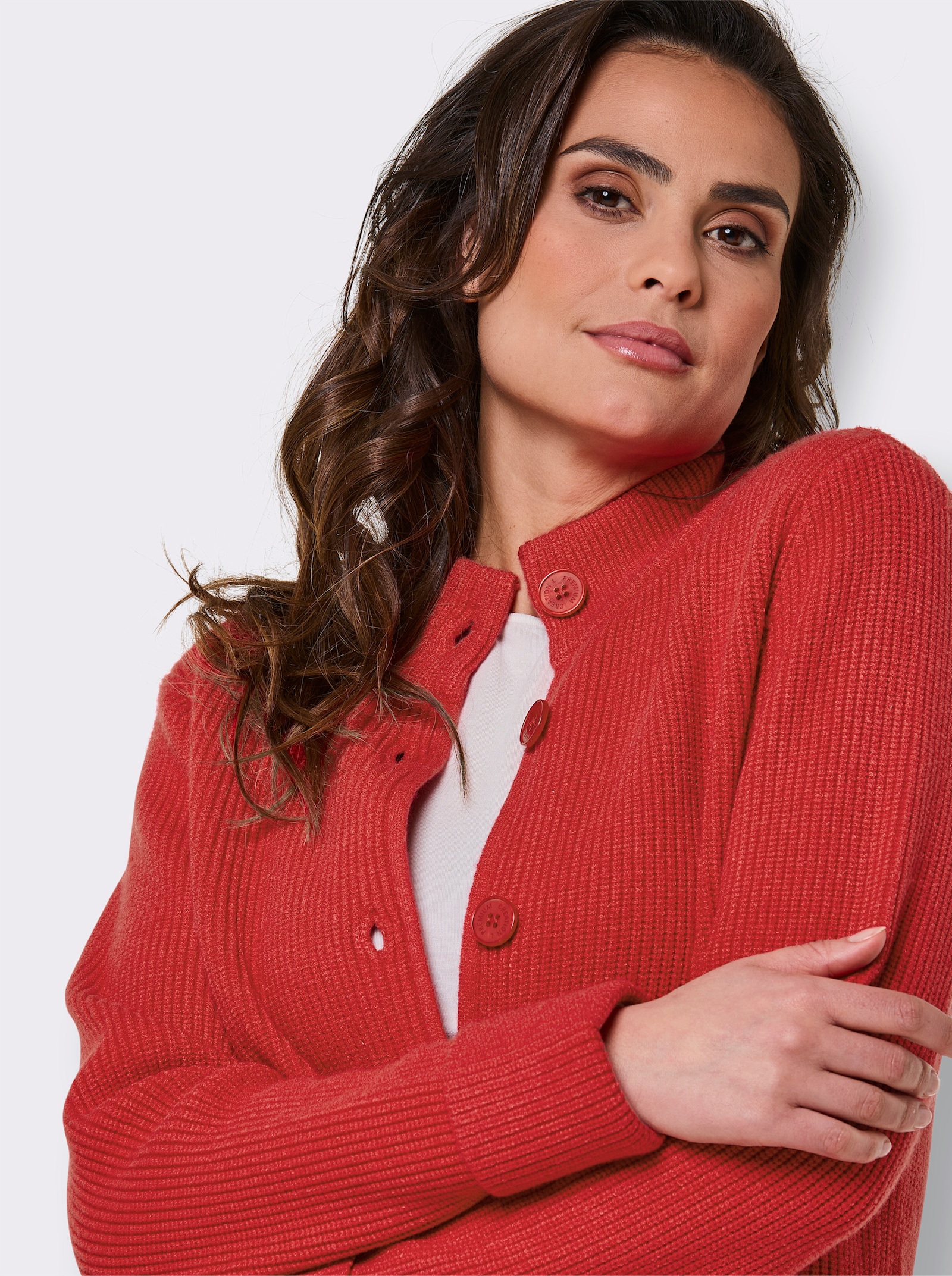 CREATION L PREMIUM Longstrickjacke in Ripp-Optik - rot