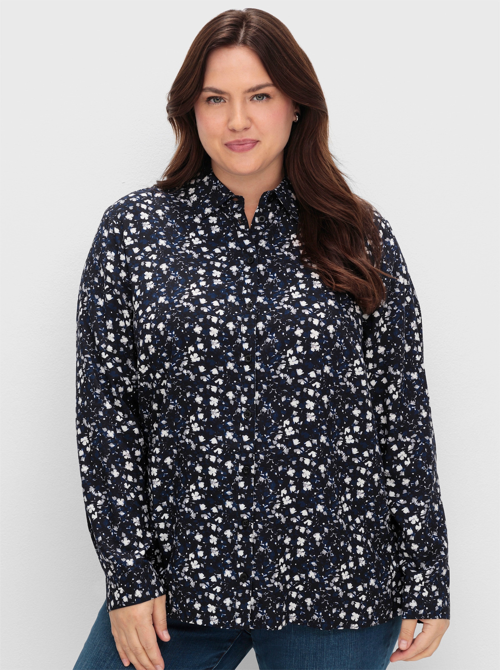 sheego Hemdbluse im Doppelpack - schwarz + schwarz-bedruckt