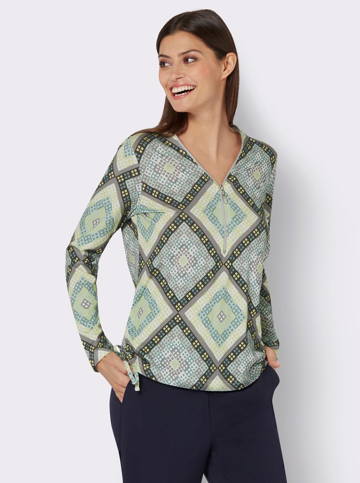 Shirt met print - kalkmint/grijs gedessineerd