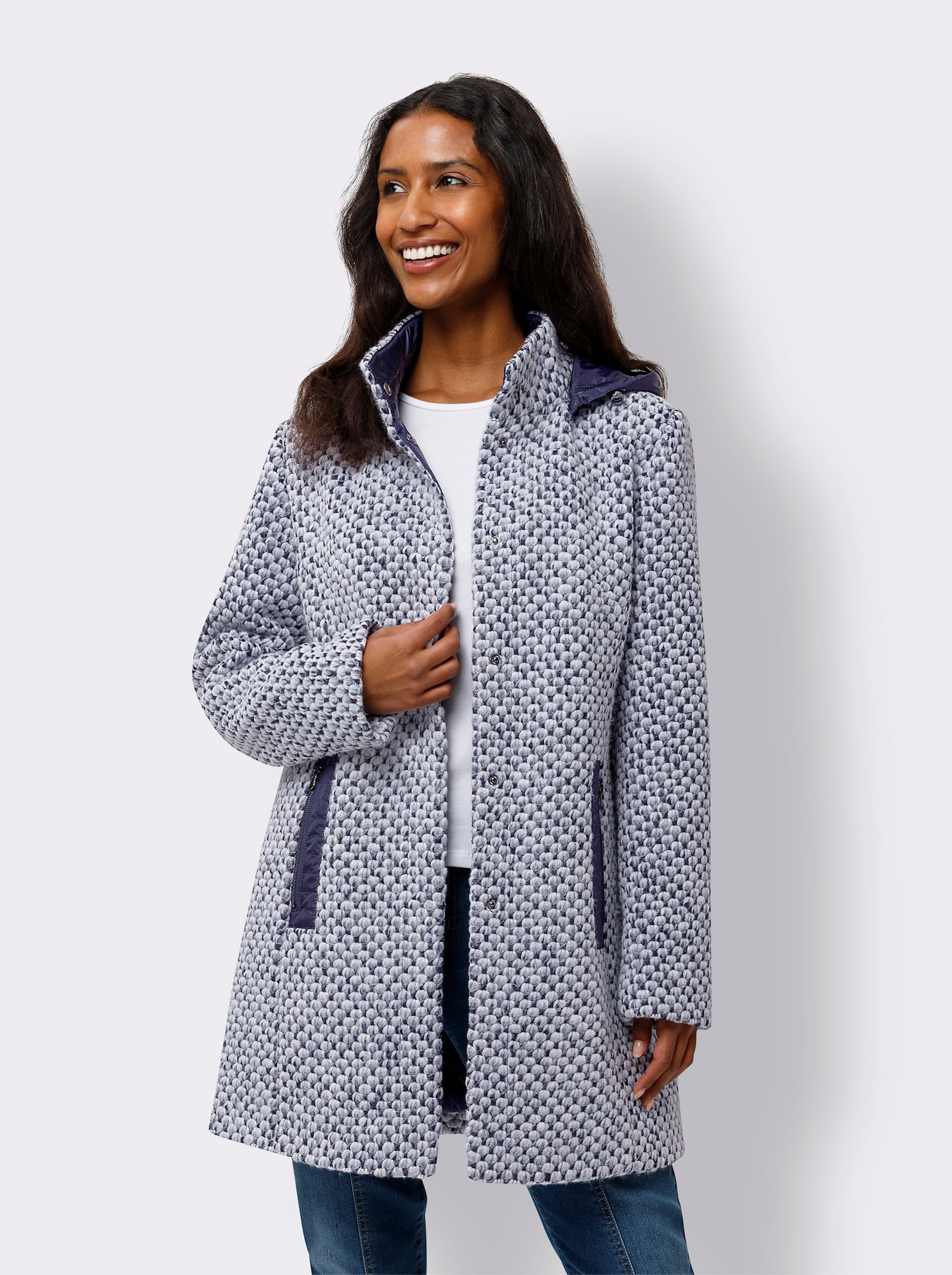 heine Outdoorjack met ritszakken - marine/ecru gemêleerd