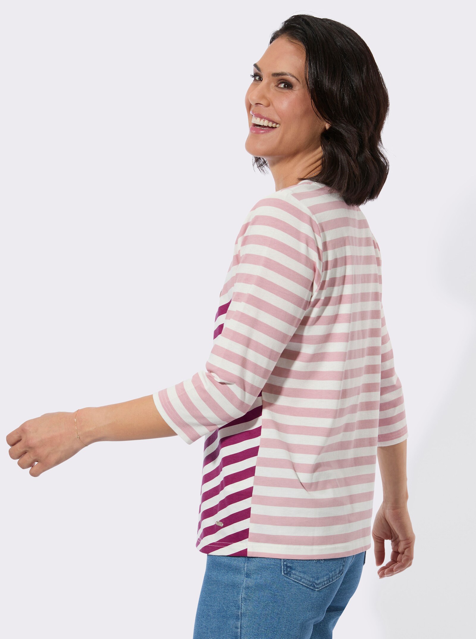 3/4-Arm-Shirt mit Rundhalsausschnitt - hortensie-malve-bedruckt