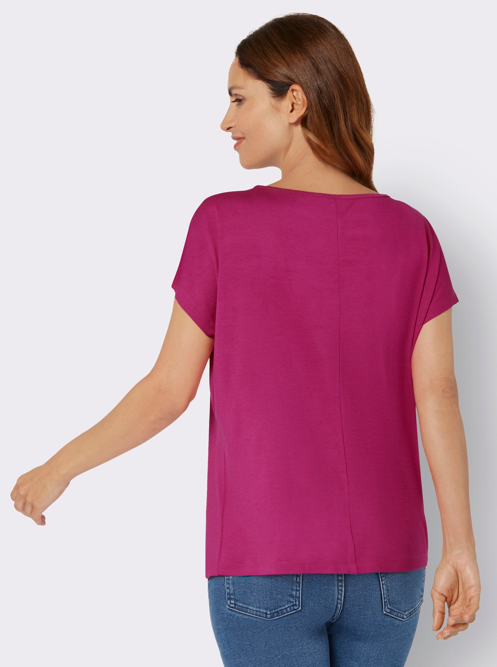 Kurzarmshirt mit U-Boot-Ausschnitt - fuchsia