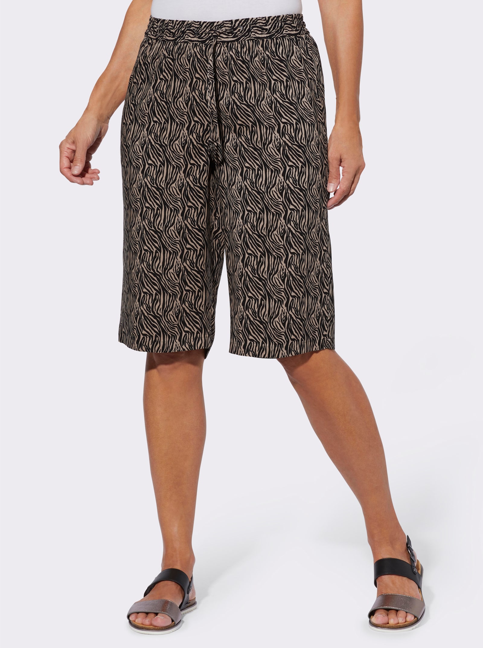Bermudas mit Zebramuster - beige-schwarz-bedruckt