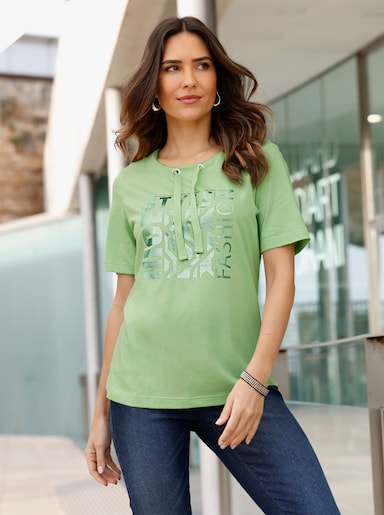 Kurzarmshirt mit glänzendem Druckmuster - reseda