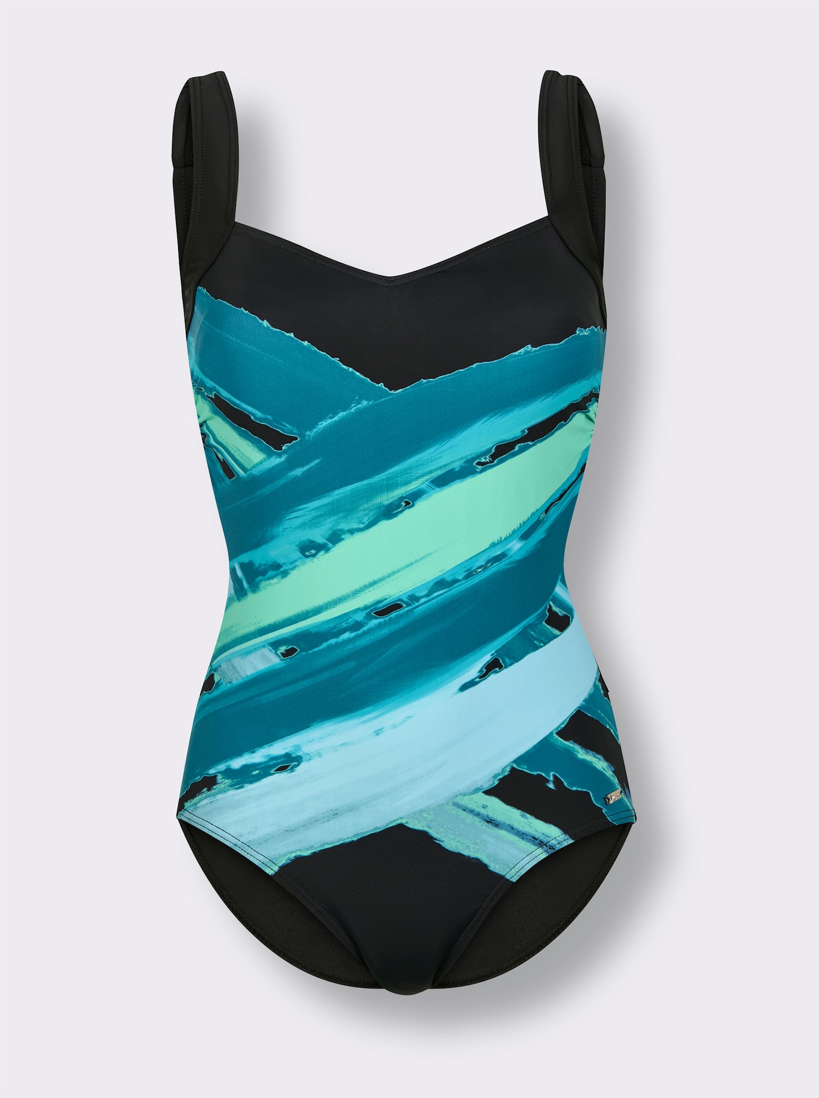 feel good Badeanzug mit effektvollem Dessin - schwarz-türkis