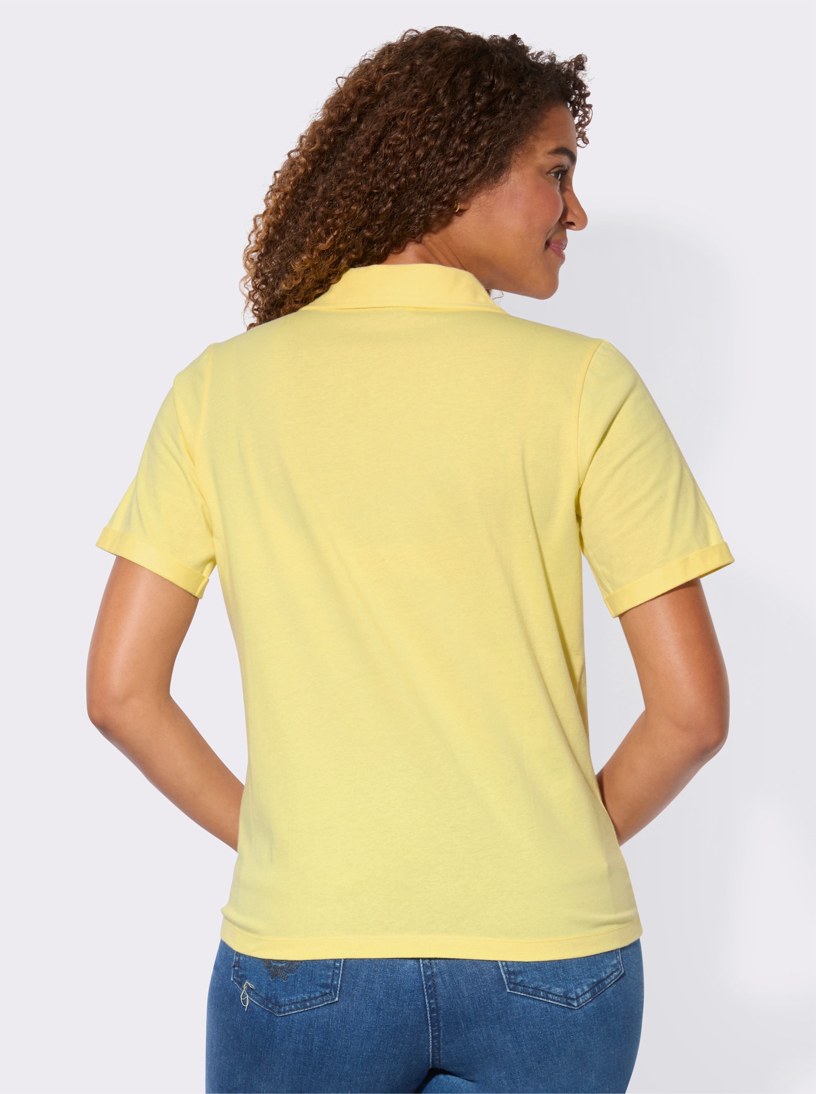 Kurzarmshirt mit Polokragen - zitrone