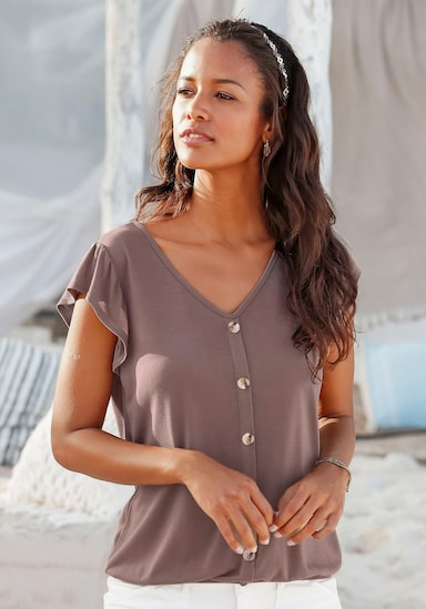 LASCANA Kurzarmshirt - taupe, schwarz