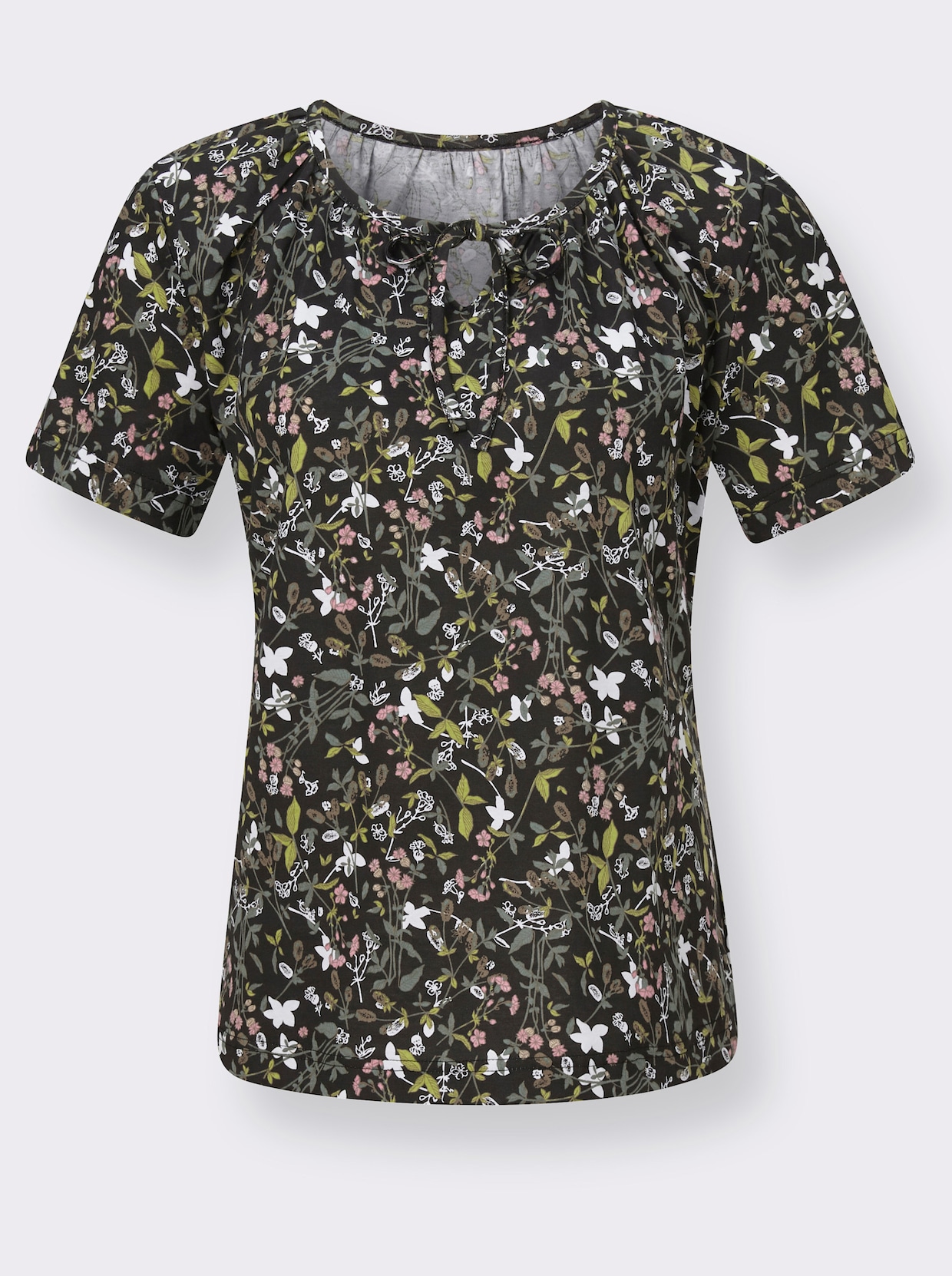 Shirt met ronde hals - zwart geprint